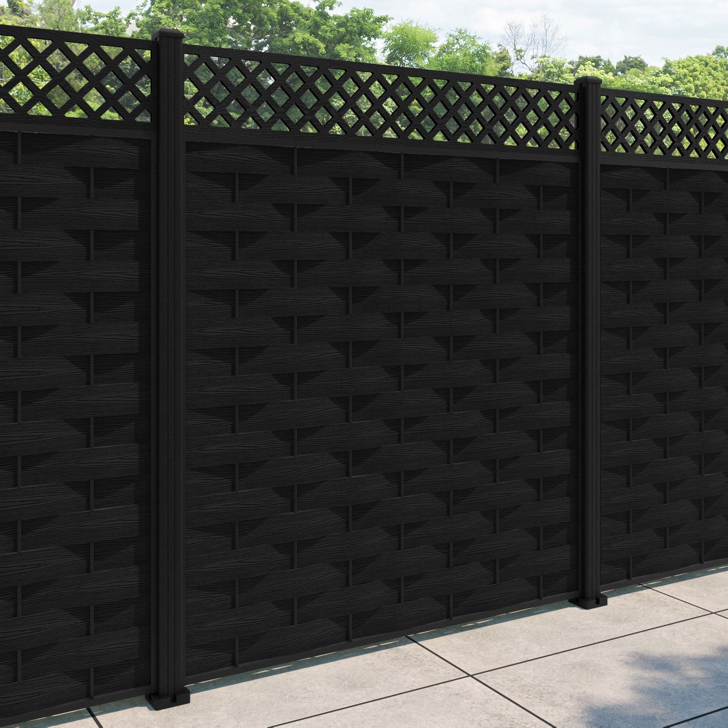 Ripple Hive Fence Panel - Black - with our aluminium posts