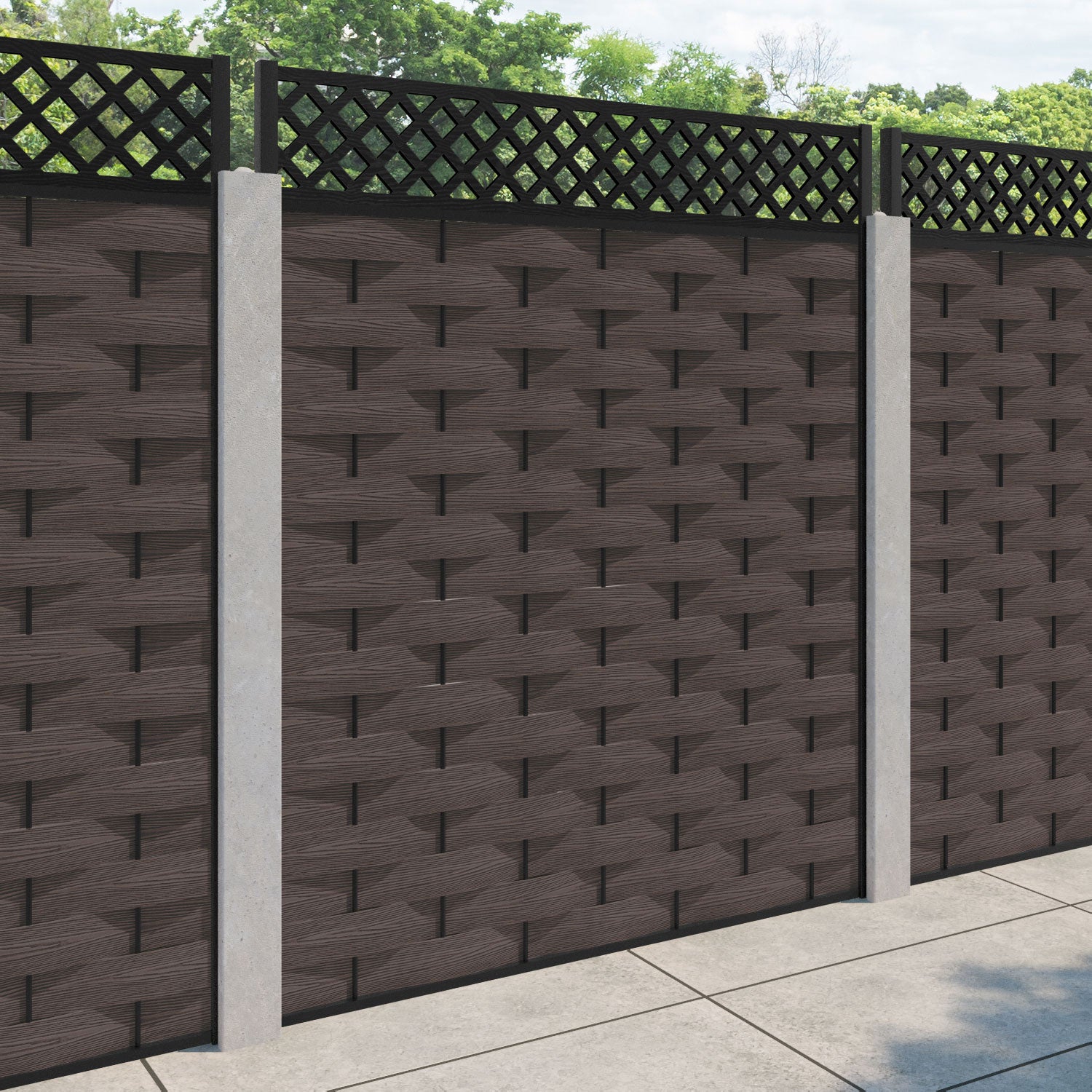 Ripple Hive Fence Panel - Mid Brown - for existing concrete posts