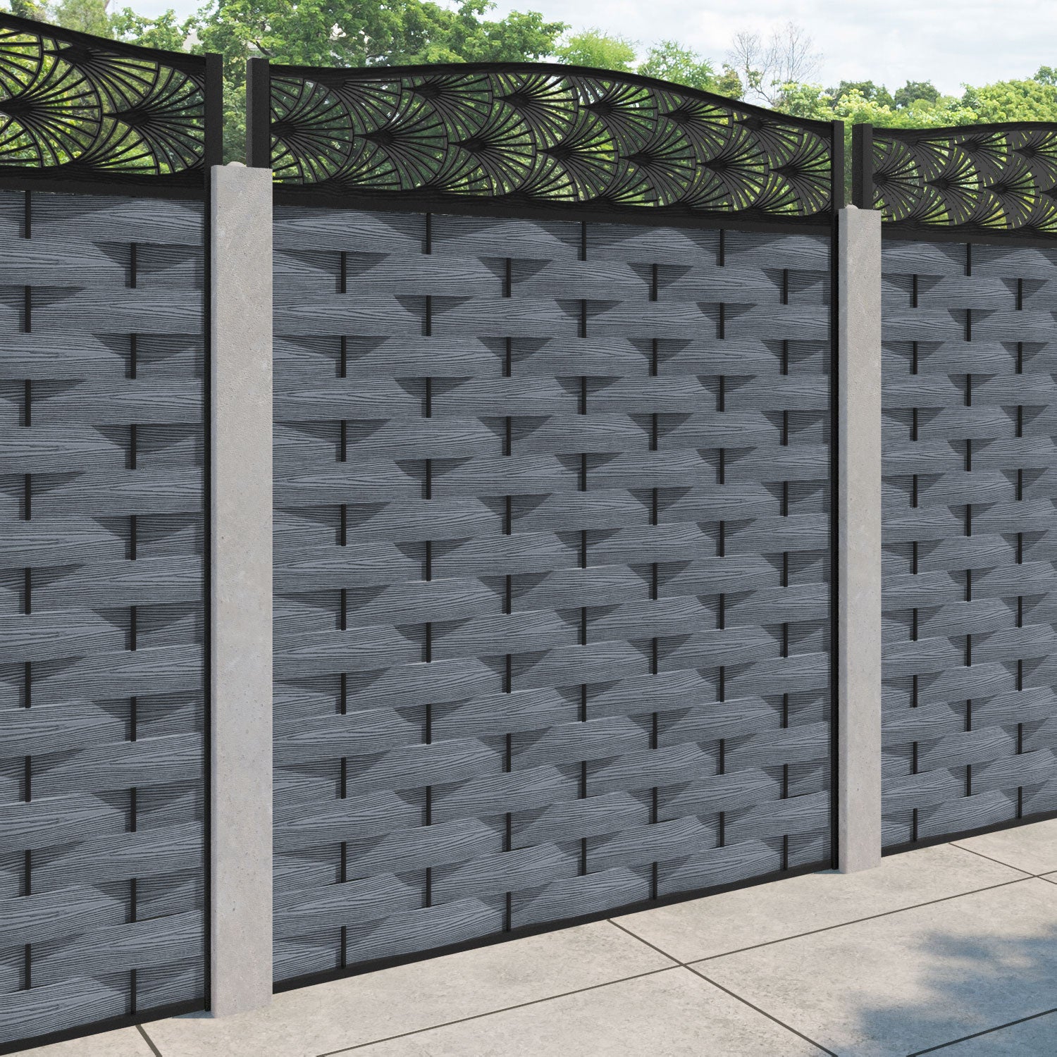 Ripple Laurel Curved Top Fence Panel - Anthracite - for existing concrete posts