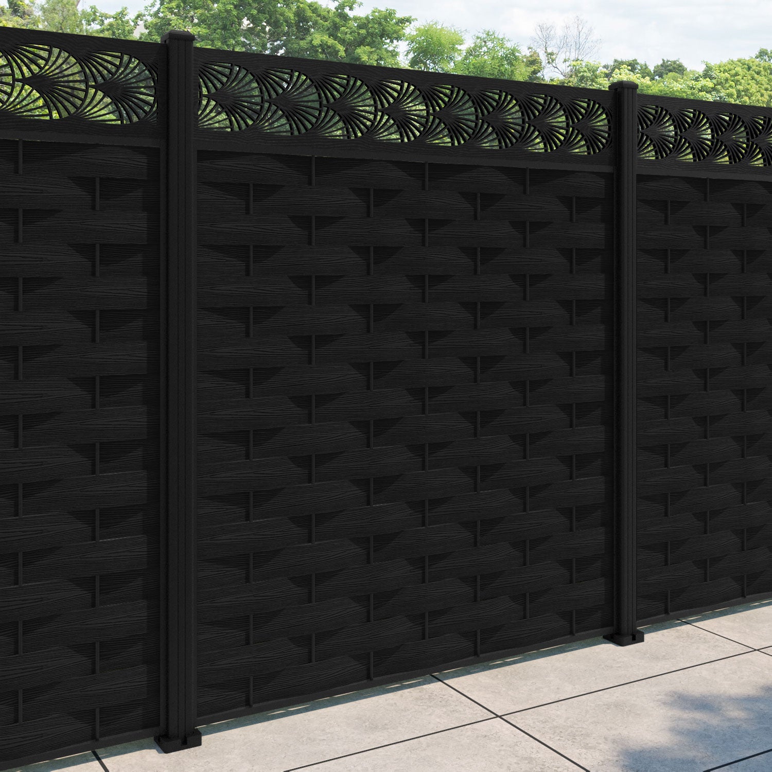 Ripple Laurel Fence Panel - Black - with our aluminium posts