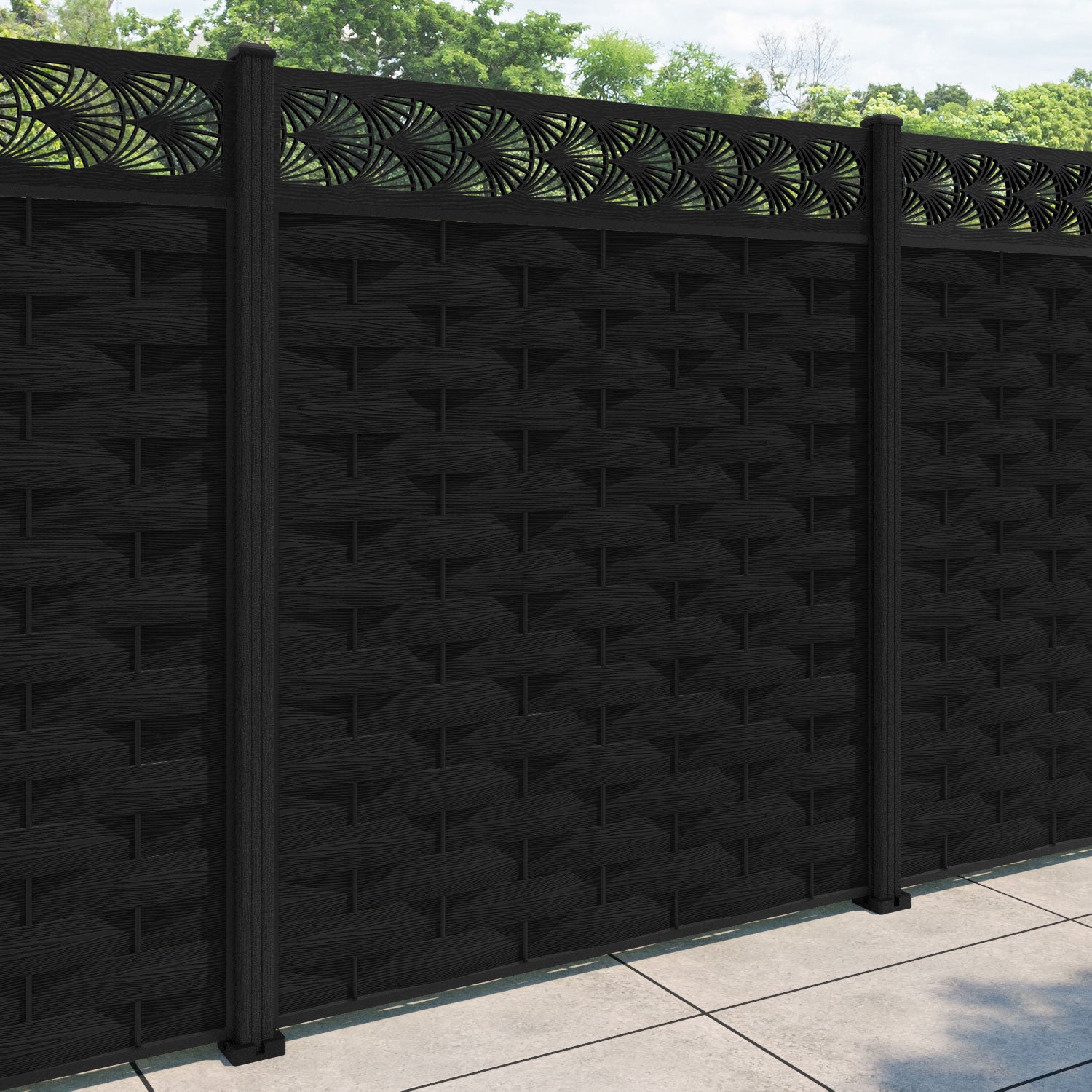 Ripple Laurel Fence Panel - Black - with our composite posts