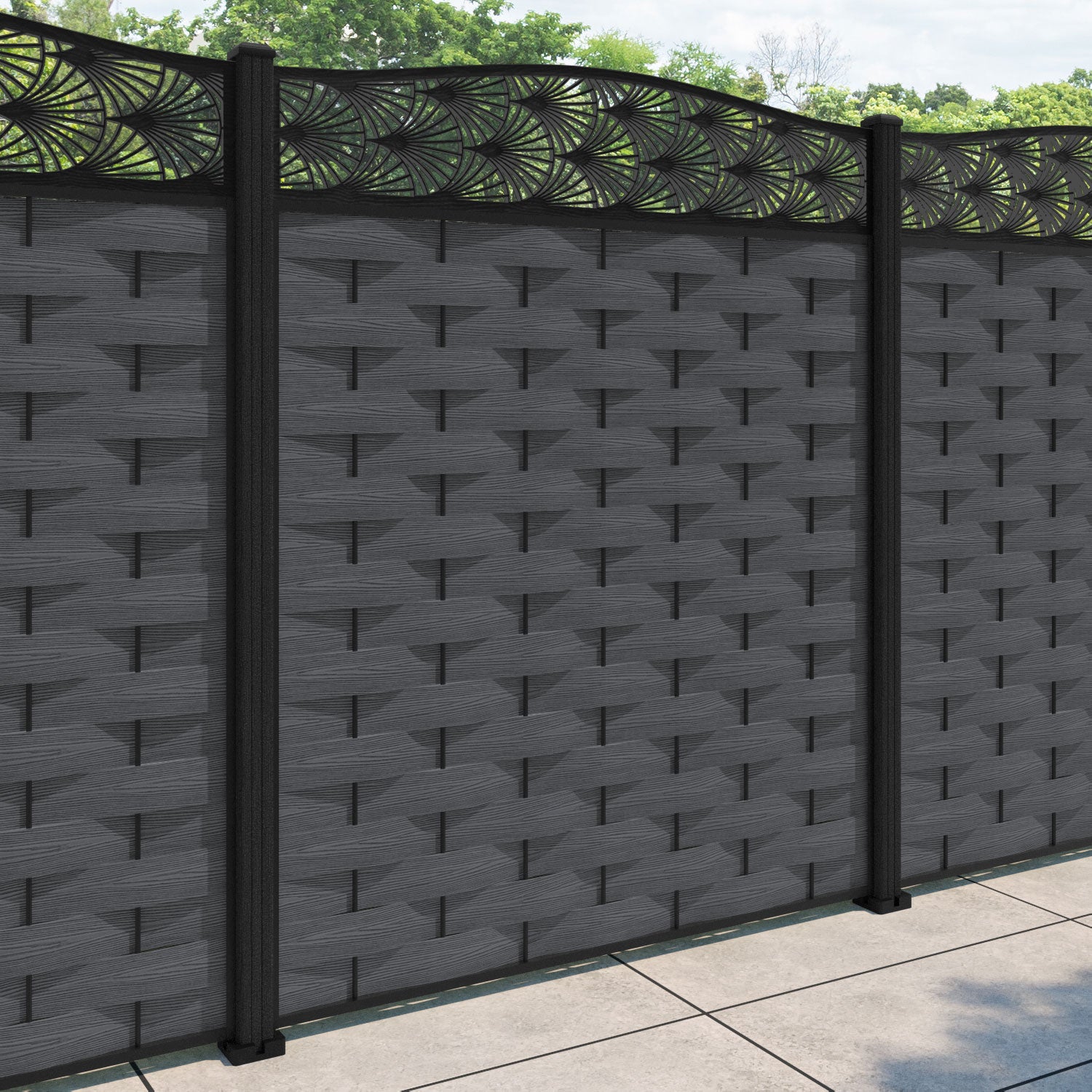 Ripple Laurel Curved Top Fence Panel - Dark Grey - with our composite posts