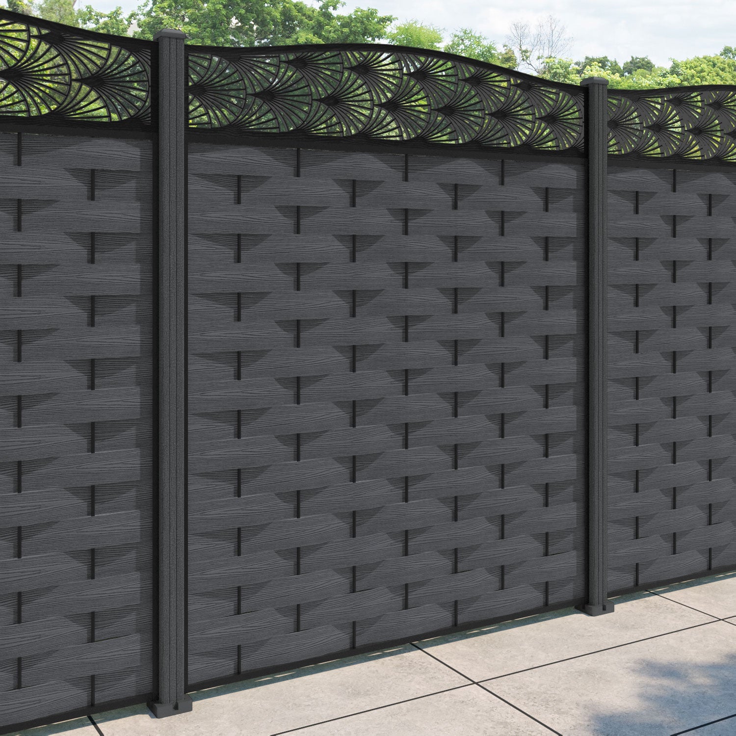 Ripple Laurel Curved Top Fence Panel - Dark Grey - with our composite posts