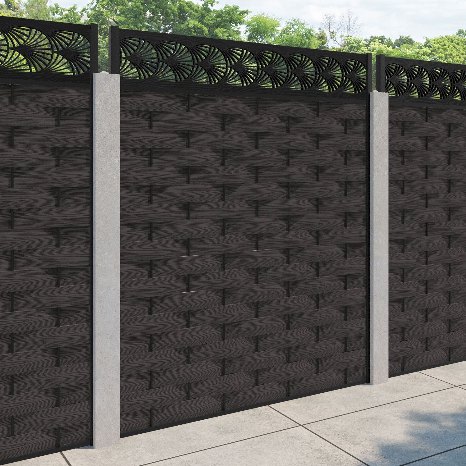 Ripple Laurel Fence Panel - Dark Oak - for existing concrete posts