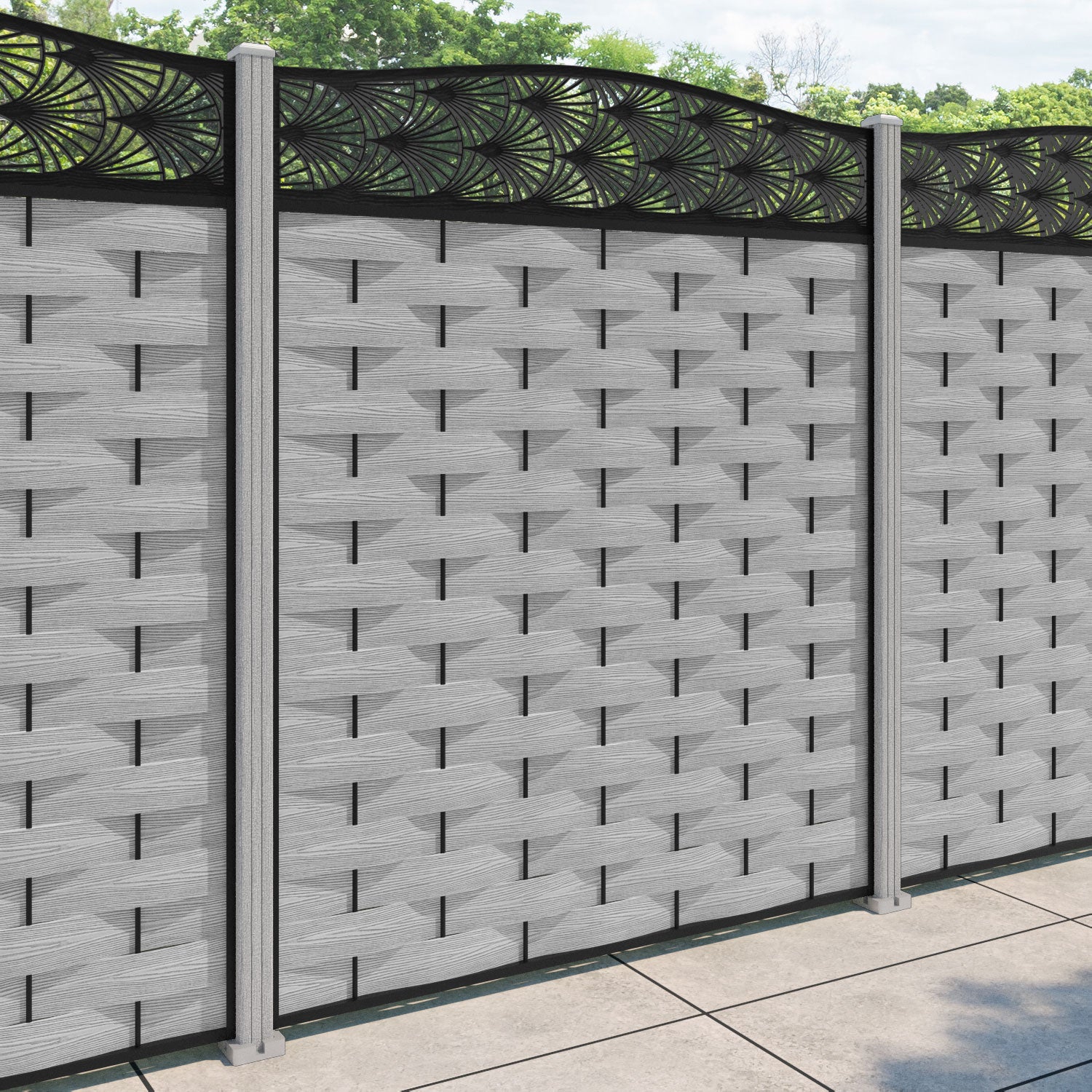 Ripple Laurel Curved Top Fence Panel - Light Grey - with our composite posts