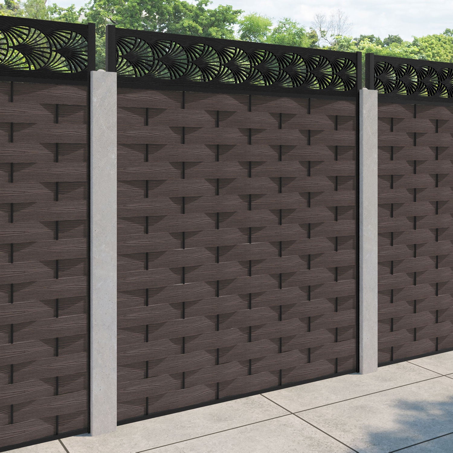 Ripple Laurel Fence Panel - Mid Brown - for existing concrete posts