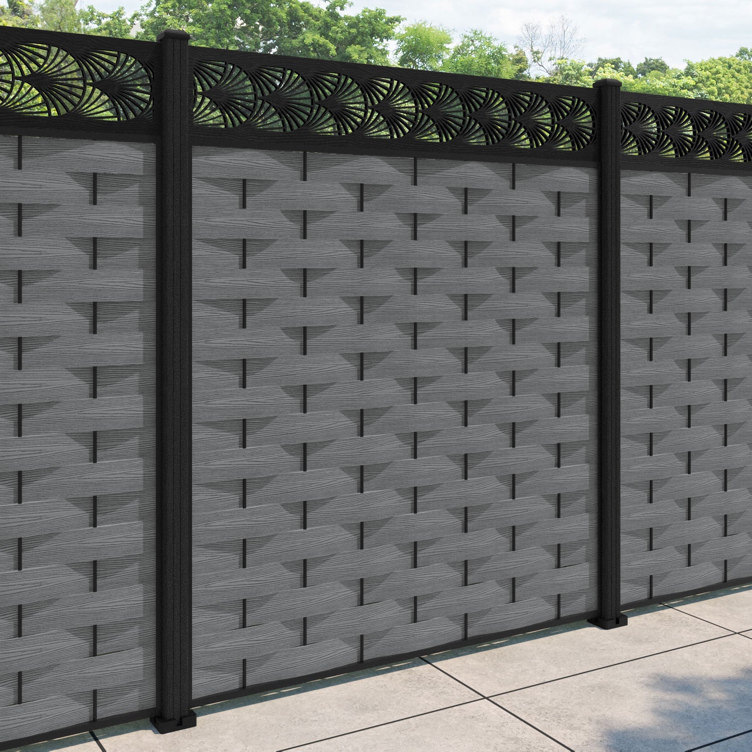 Ripple Laurel Fence Panel - Mid Grey - with our composite posts