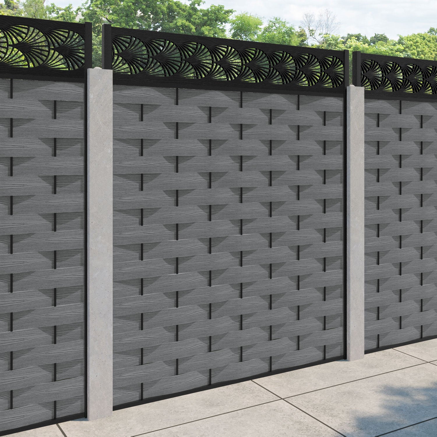 Ripple Laurel Fence Panel - Mid Grey - for existing concrete posts