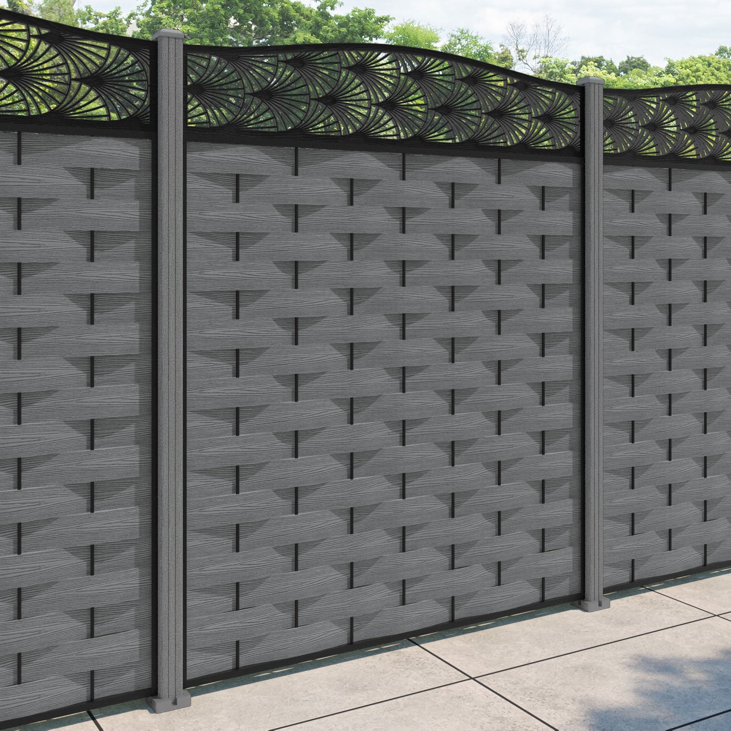 Ripple Laurel Curved Top Fence Panel - Mid Grey - with our composite posts