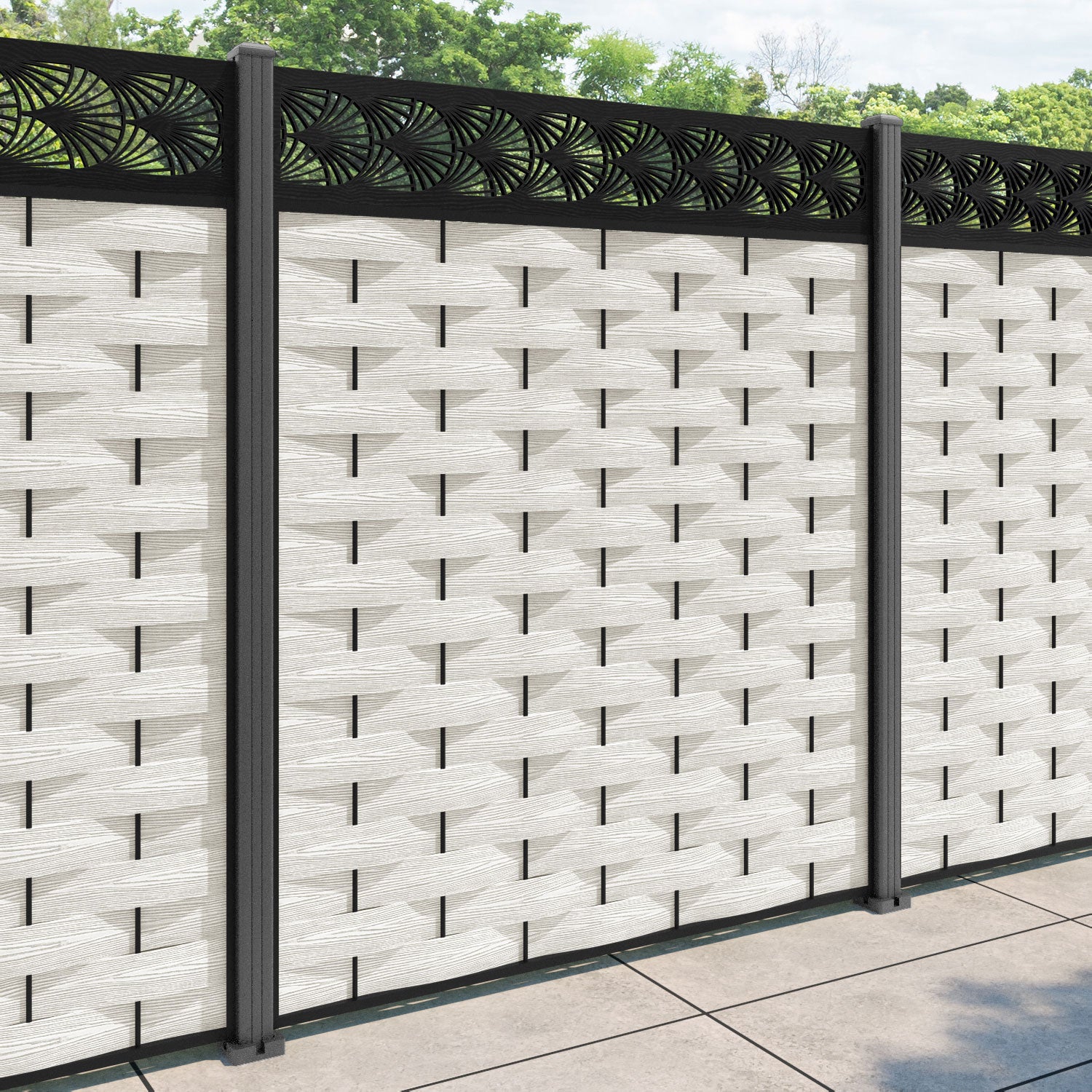 Ripple Laurel Fence Panel - Light Stone - with our aluminium posts