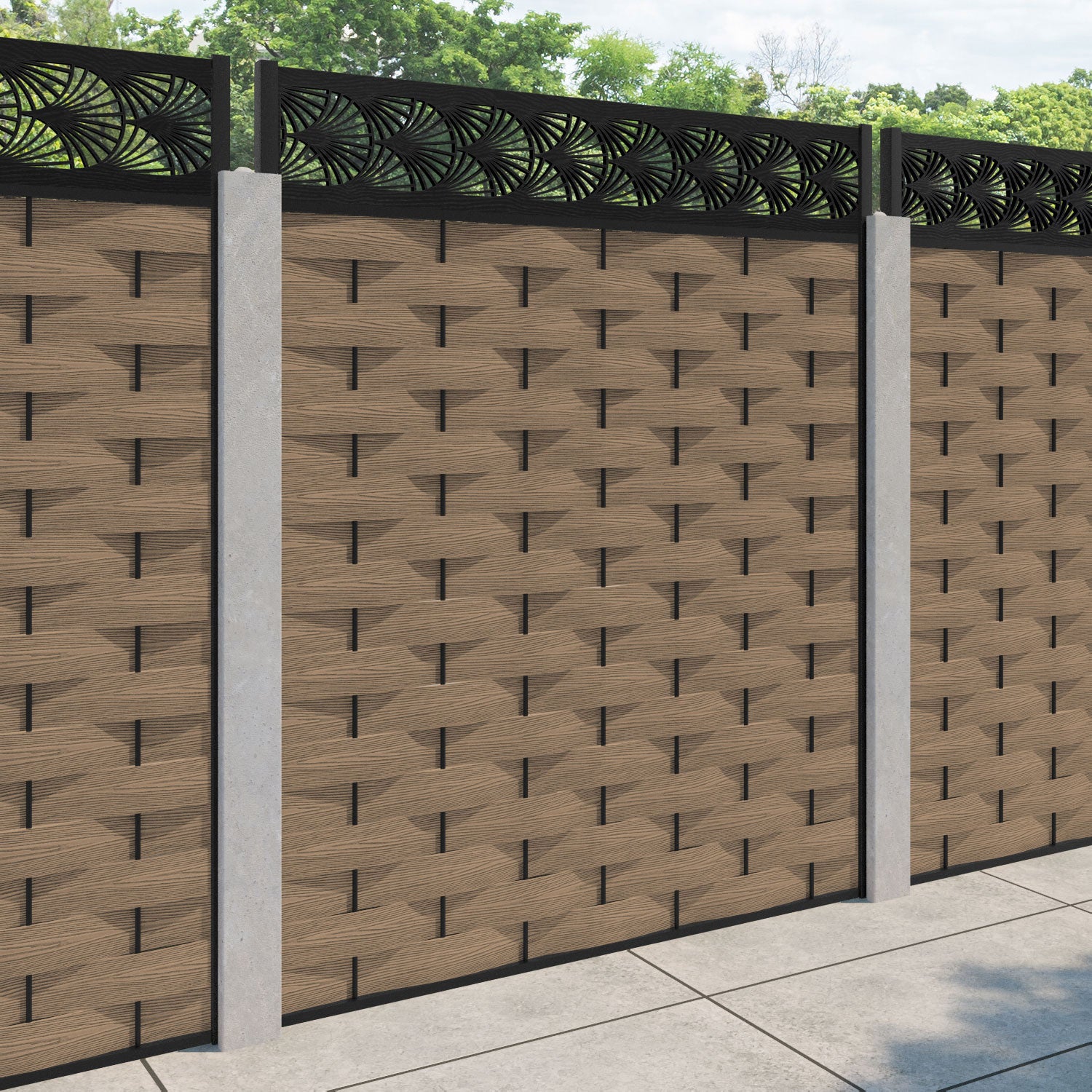 Ripple Laurel Fence Panel - Teak - for existing concrete posts