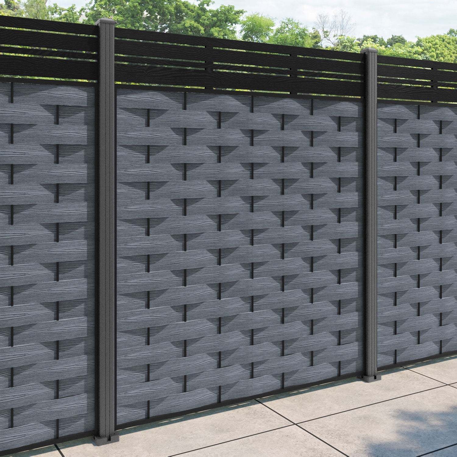 Ripple Linea Fence Panel - Anthracite - with our aluminium posts