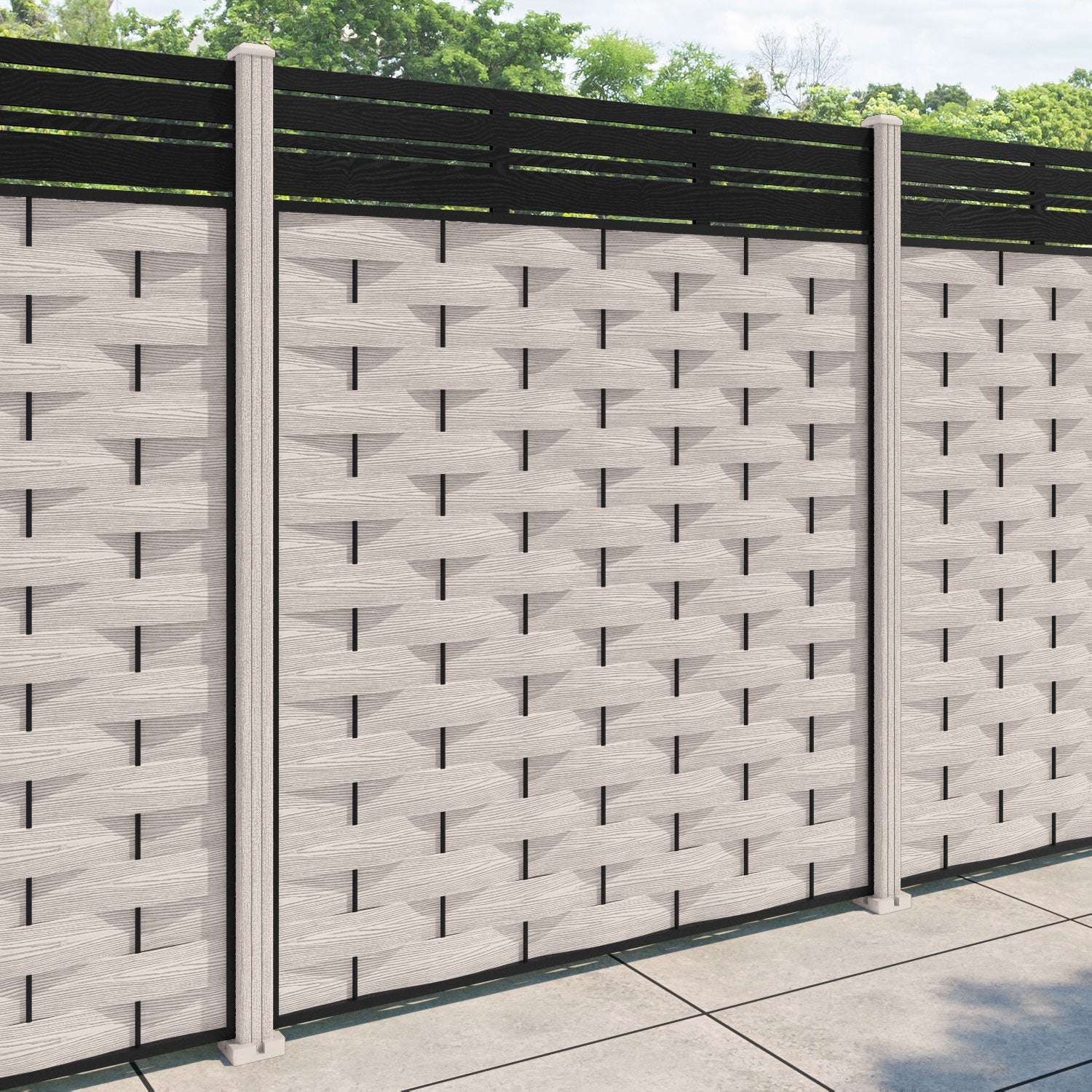 Ripple Linea Fence Panel - Mid Stone - with our composite posts