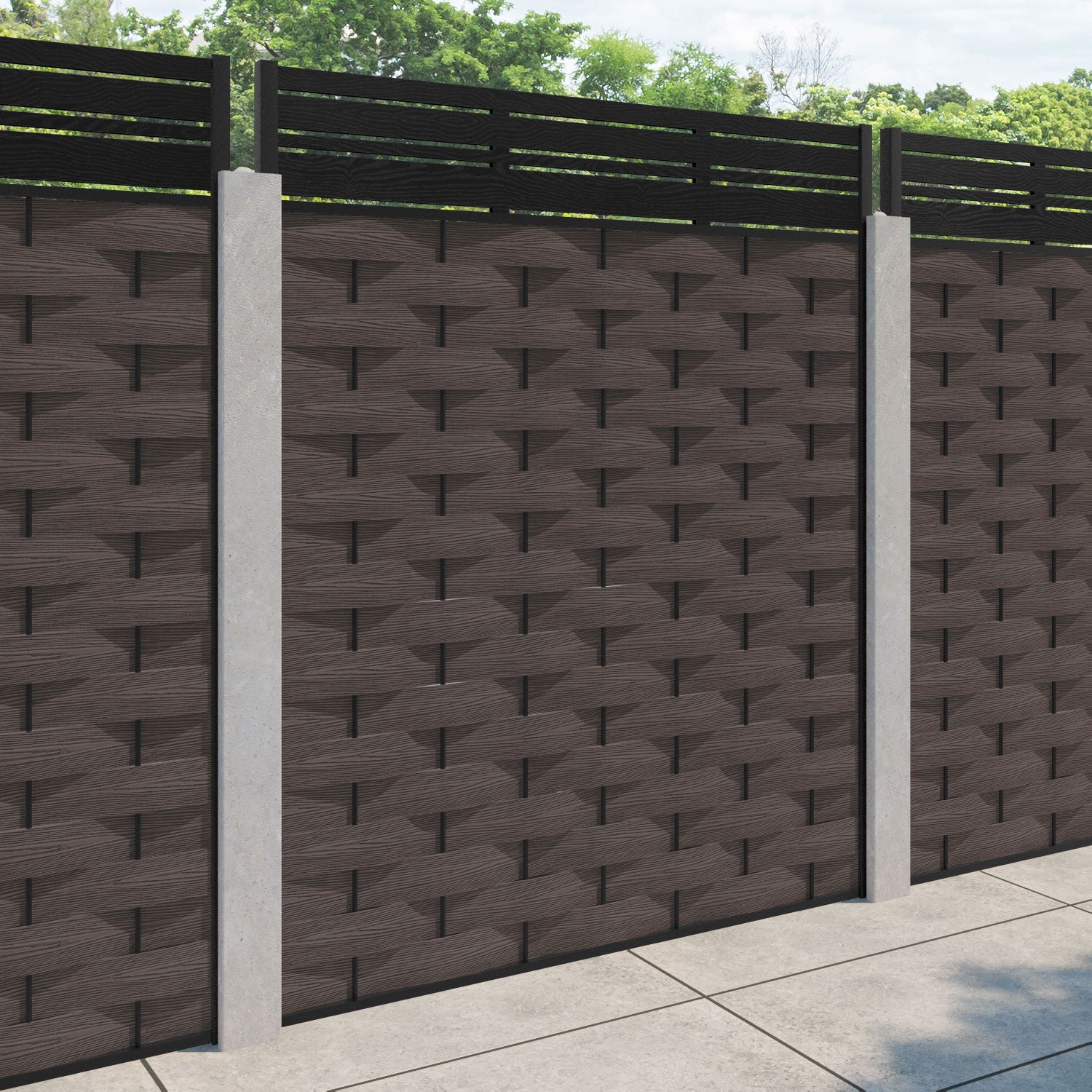 Ripple Linea Fence Panel - Mid Brown - for existing concrete posts