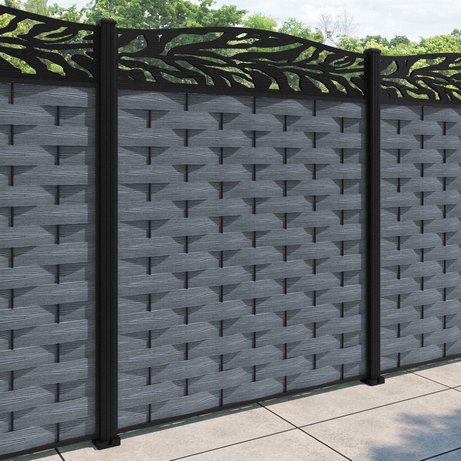 Ripple Malawi Curved Top Fence Panel - Anthracite - with our aluminium posts