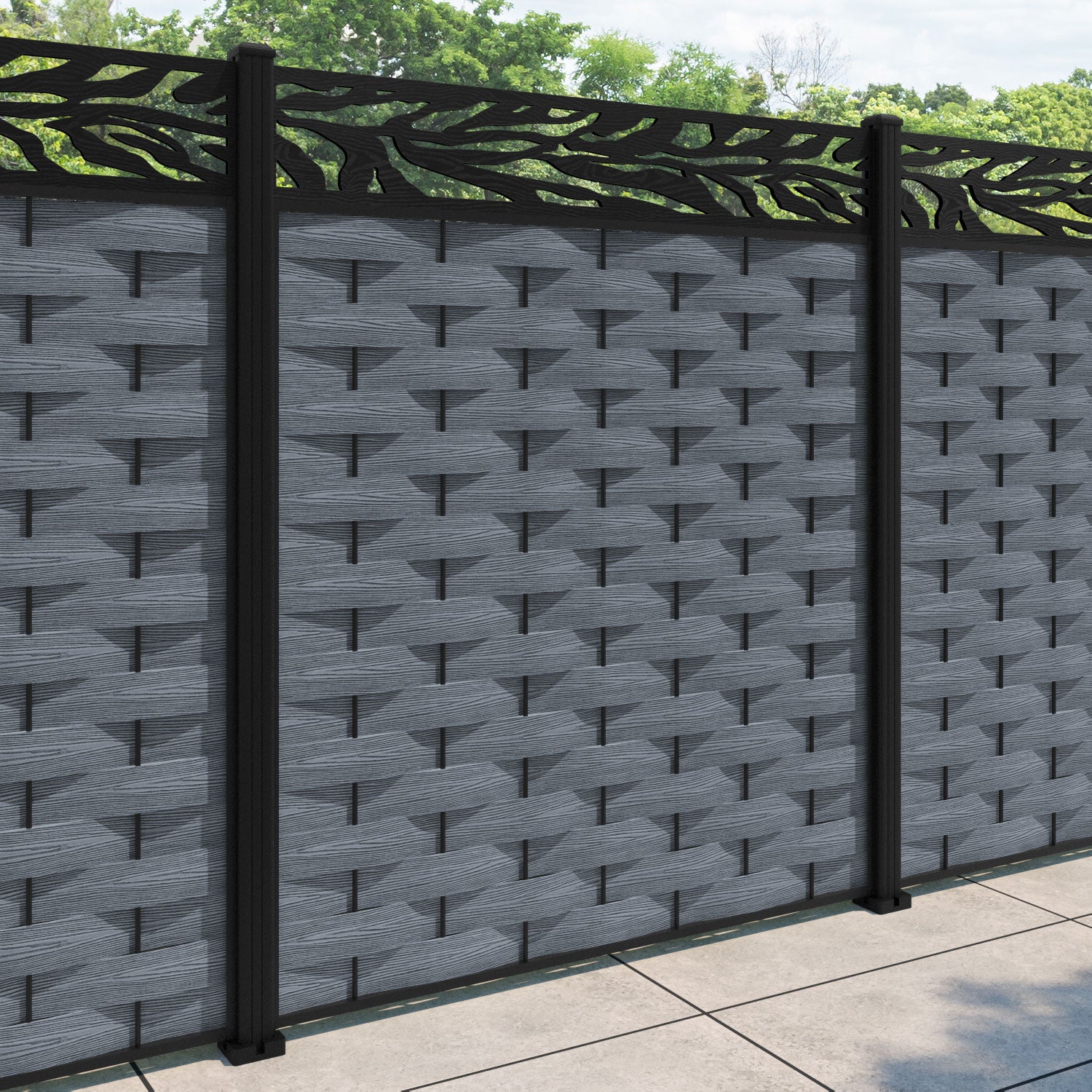 Ripple Malawi Fence Panel - Anthracite - with our aluminium posts