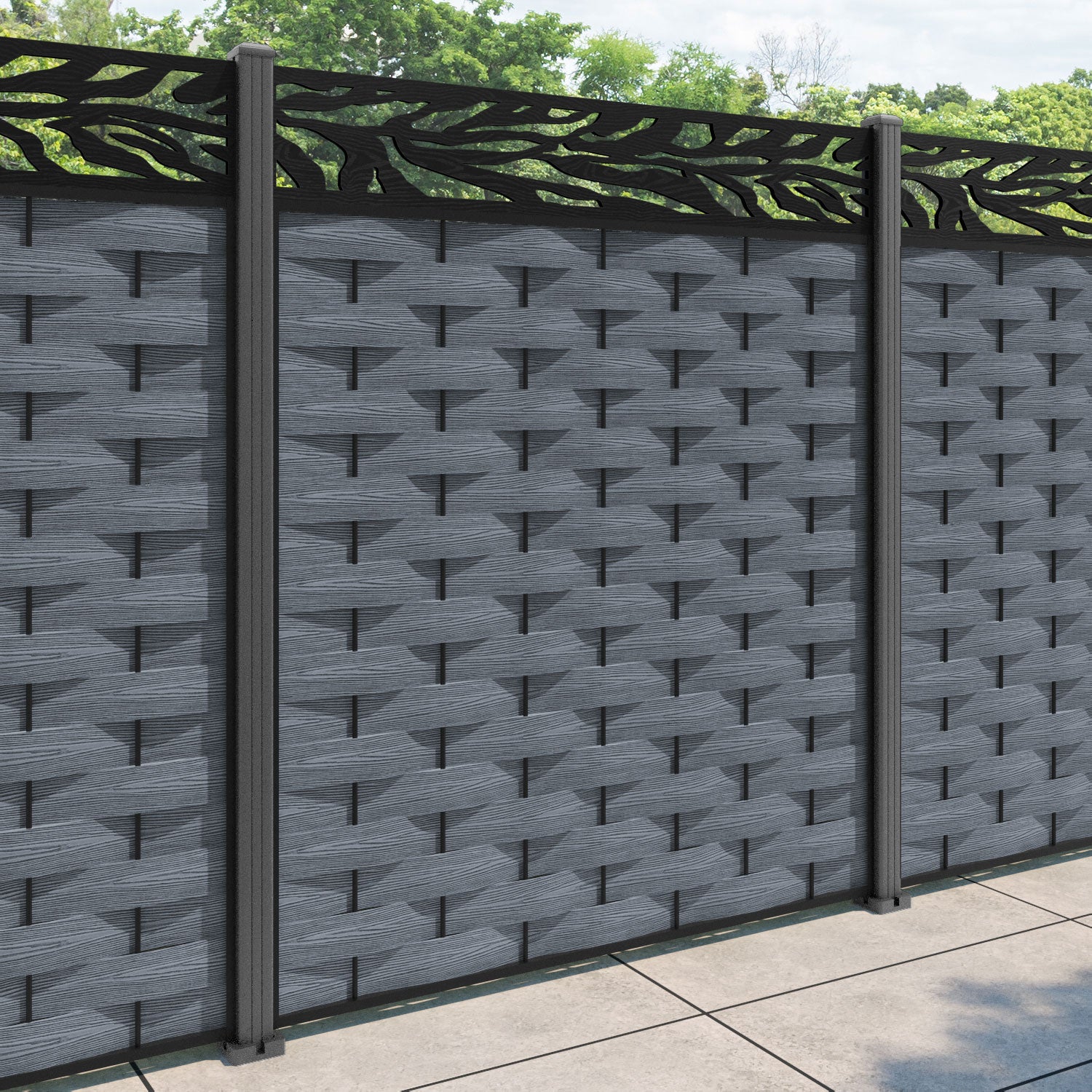 Ripple Malawi Fence Panel - Anthracite - with our aluminium posts
