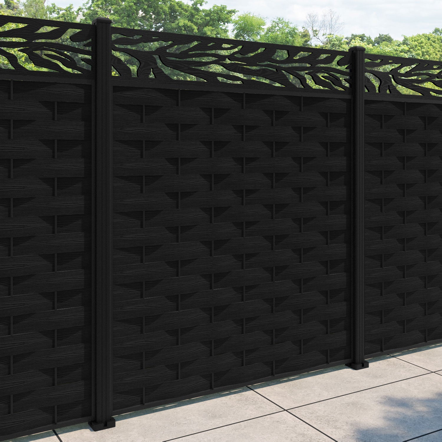 Ripple Malawi Fence Panel - Black - with our aluminium posts