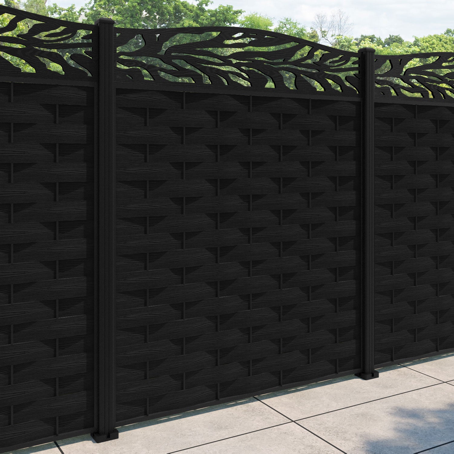 Ripple Malawi Curved Top Fence Panel - Black - with our aluminium posts