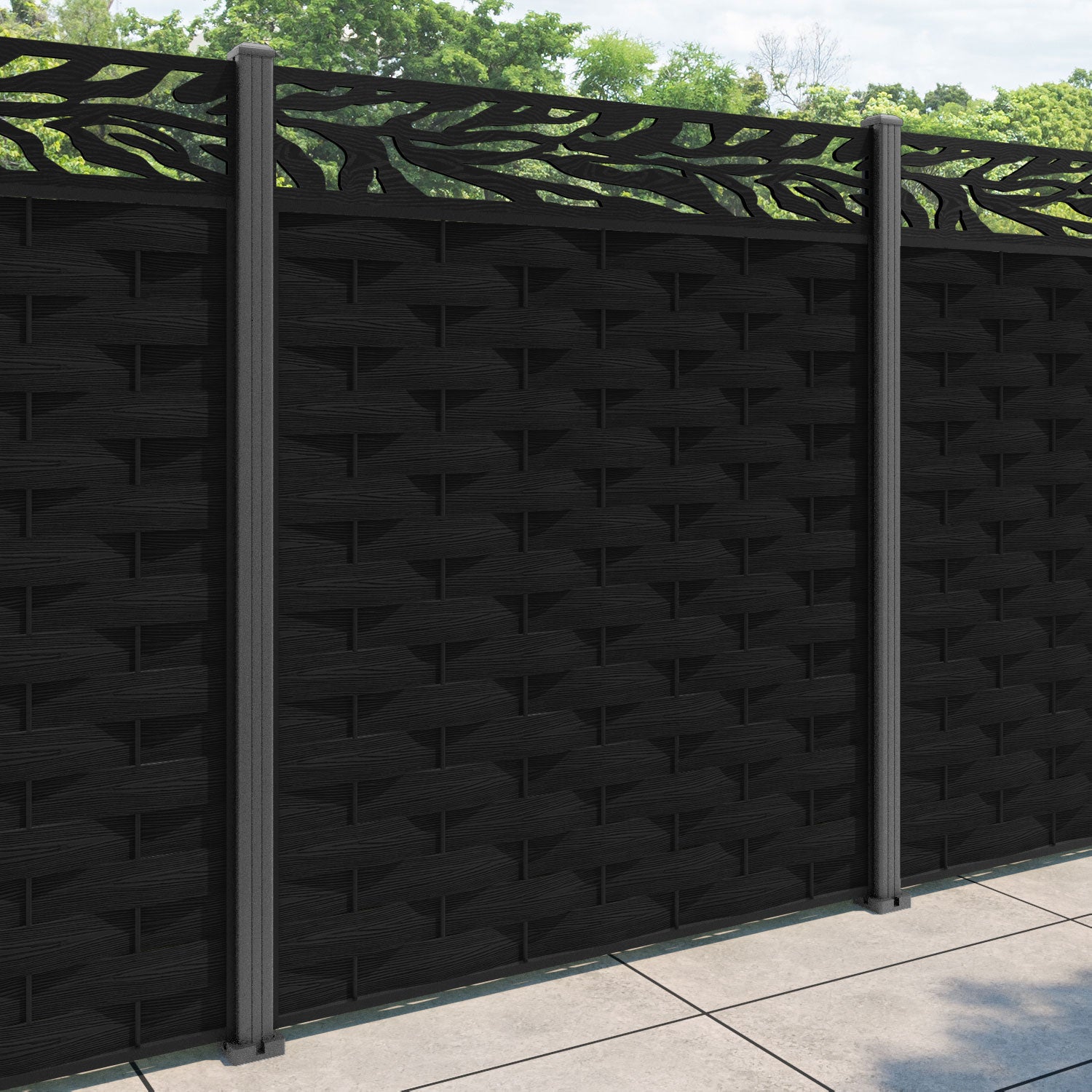 Ripple Malawi Fence Panel - Black - with our aluminium posts