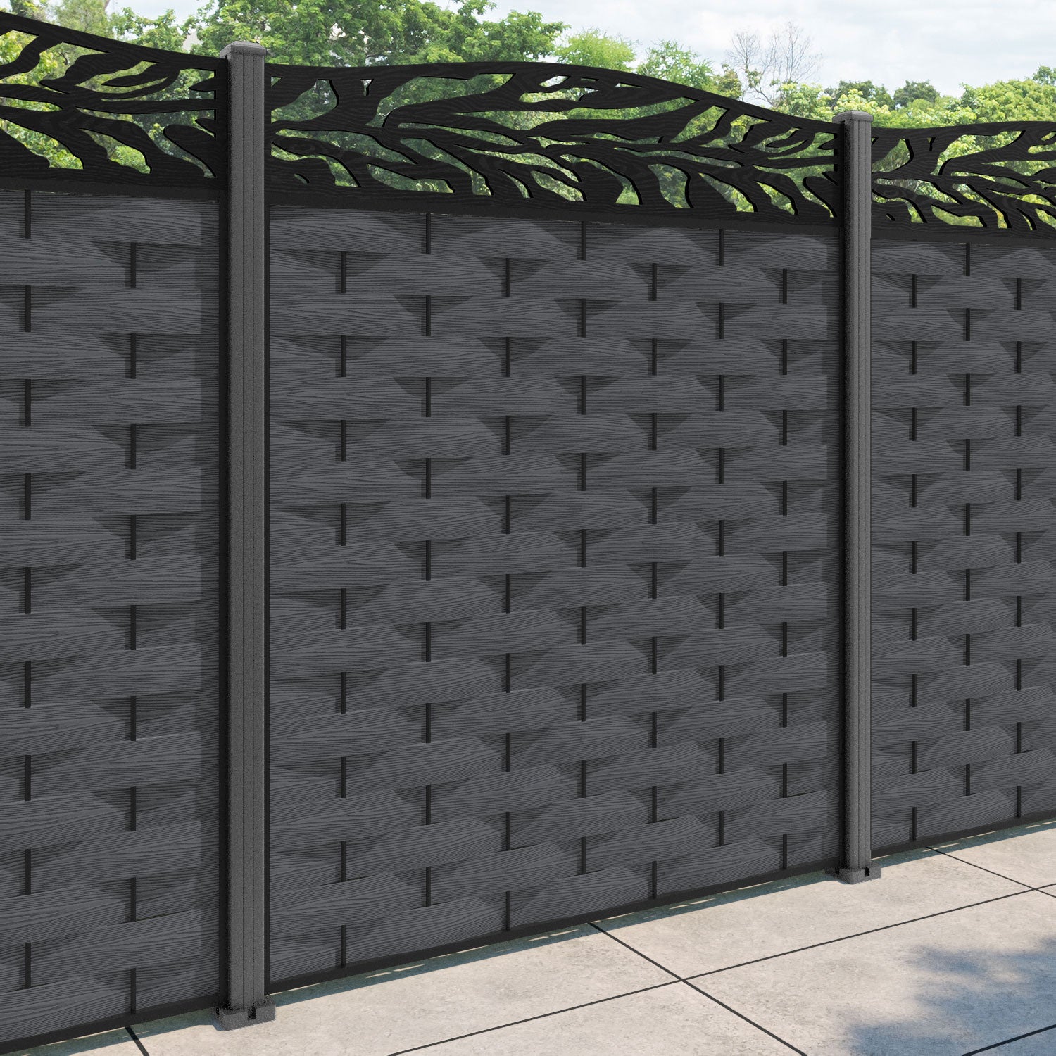 Ripple Malawi Curved Top Fence Panel - Dark Grey - with our aluminium posts