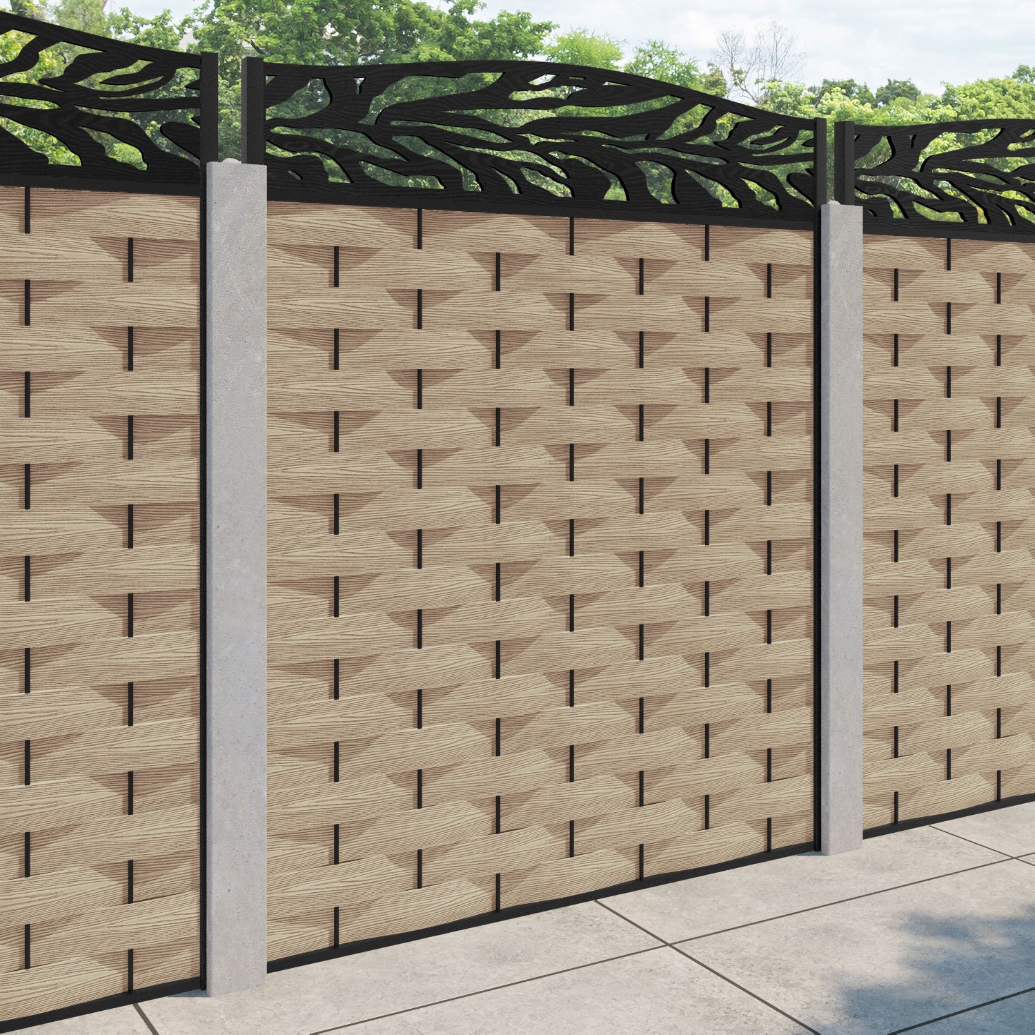 Ripple Malawi Curved Top Fence Panel - Light Oak - for existing concrete posts