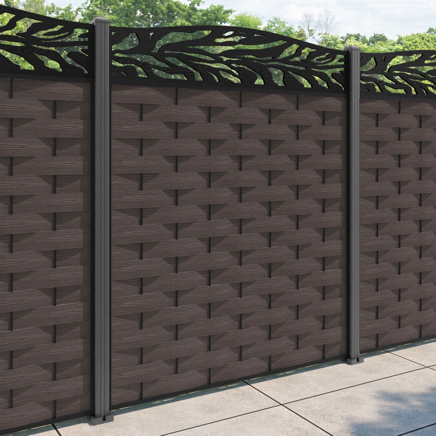 Ripple Malawi Curved Top Fence Panel - Mid Brown - with our aluminium posts