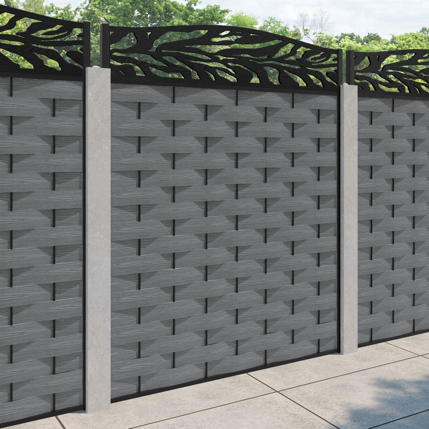 Ripple Malawi Curved Top Fence Panel - Mid Grey - for existing concrete posts