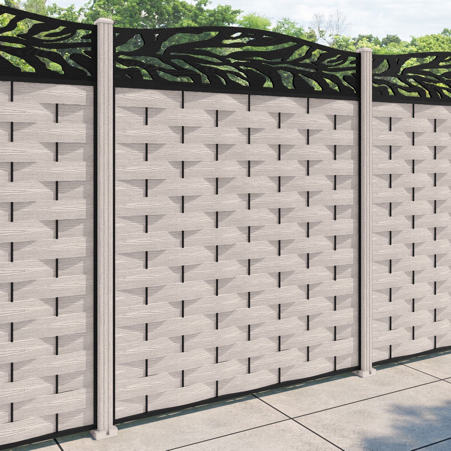 Ripple Malawi Curved Top Fence Panel - Mid Stone - with our composite posts