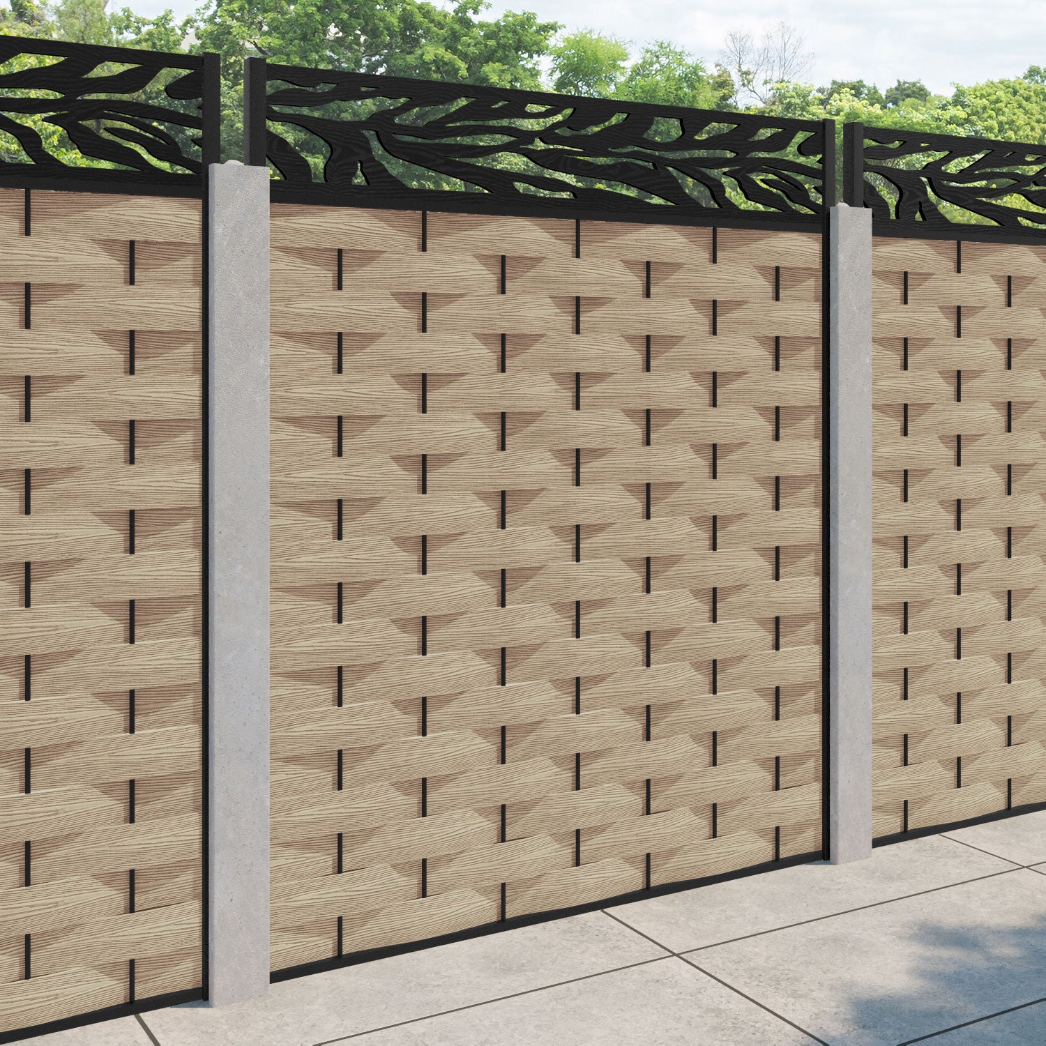 Ripple Malawi Fence Panel - Light Oak - for existing concrete posts