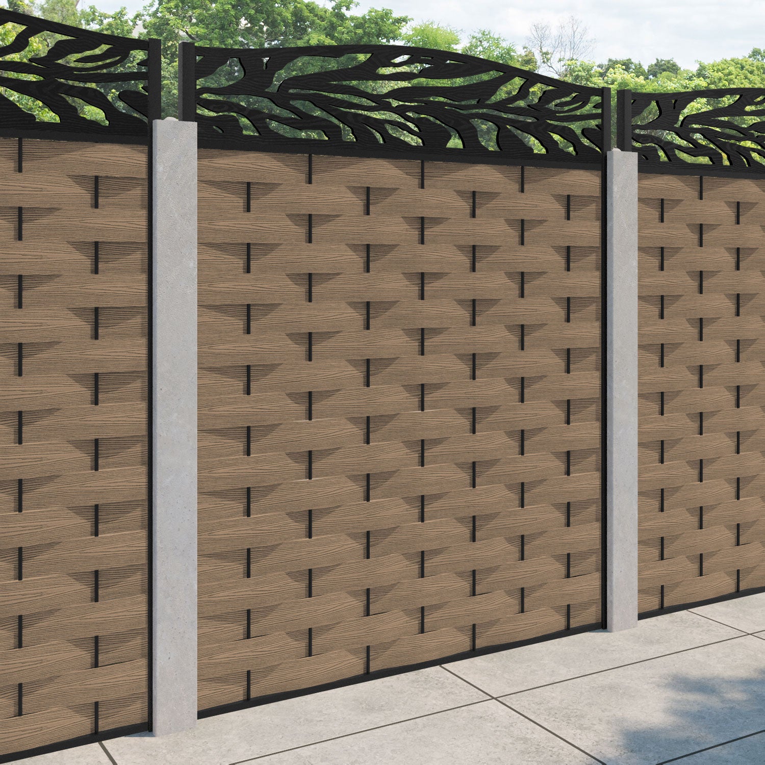 Ripple Malawi Curved Top Fence Panel - Teak - for existing concrete posts