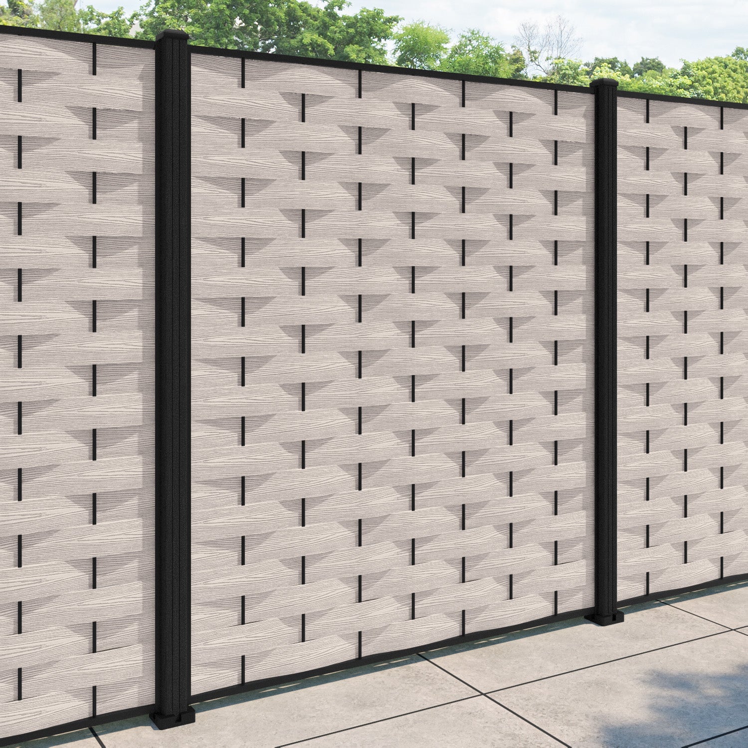 Ripple Fence Panel - Mid Stone - with our composite posts