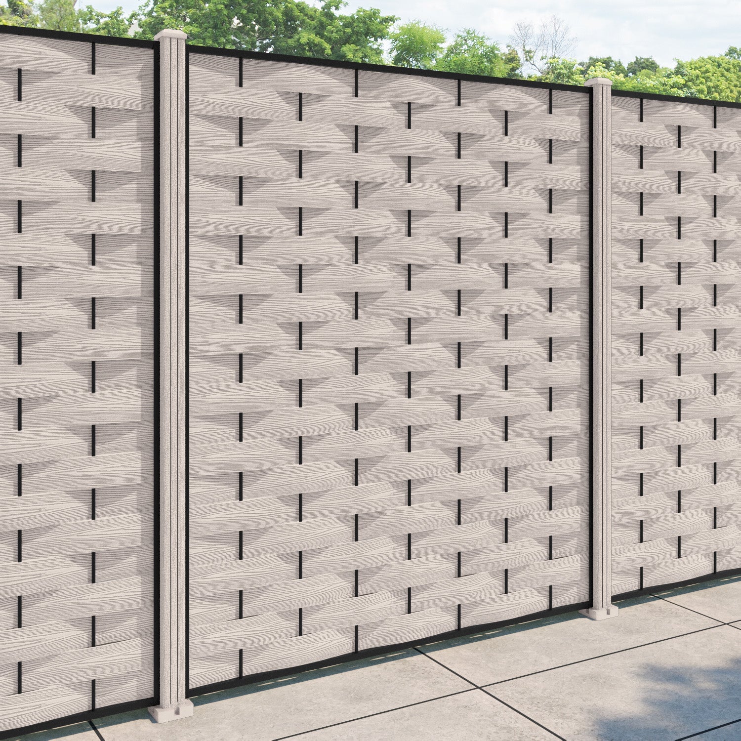 Ripple Fence Panel - Mid Stone - with our composite posts