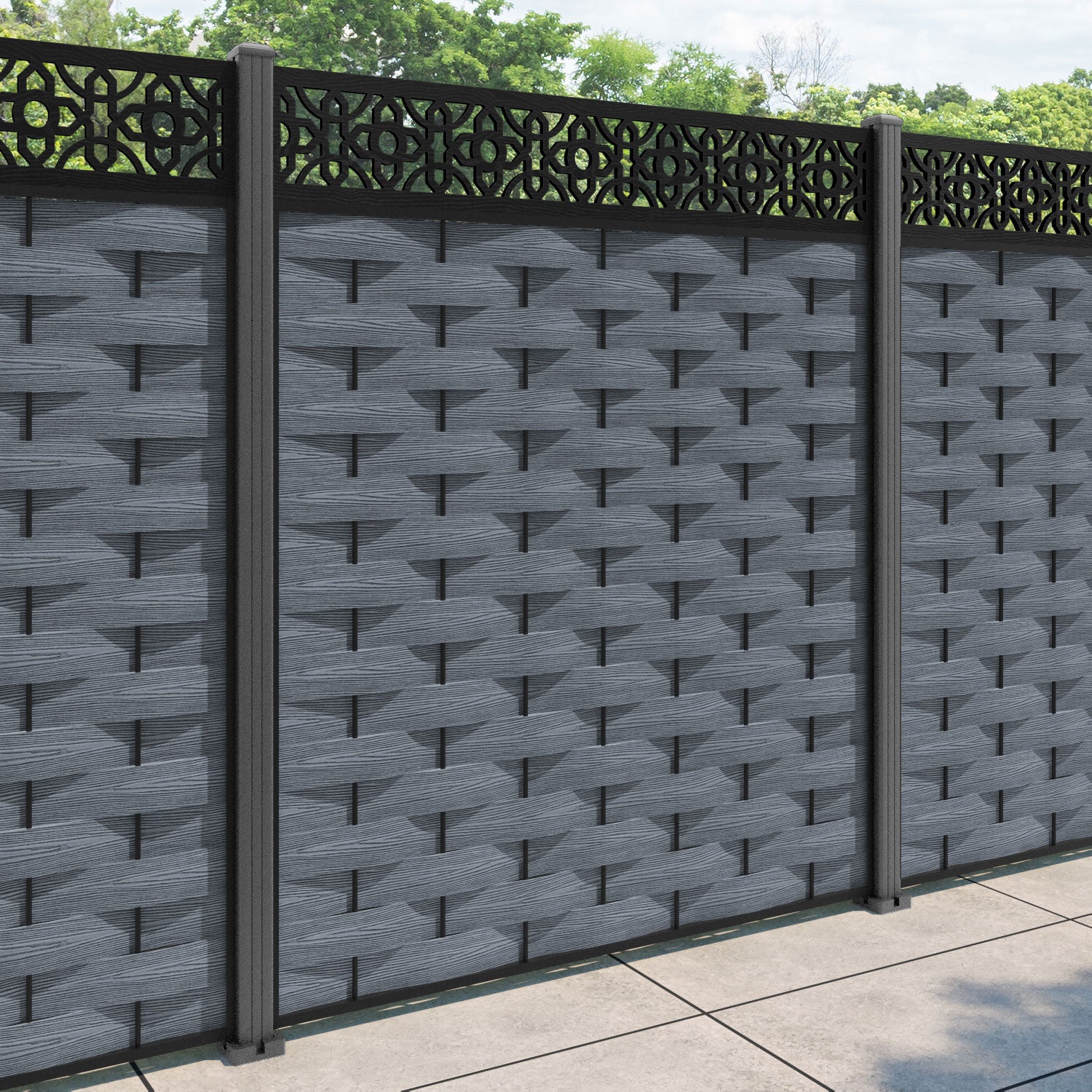 Ripple Nabila Fence Panel - Anthracite - with our aluminium posts
