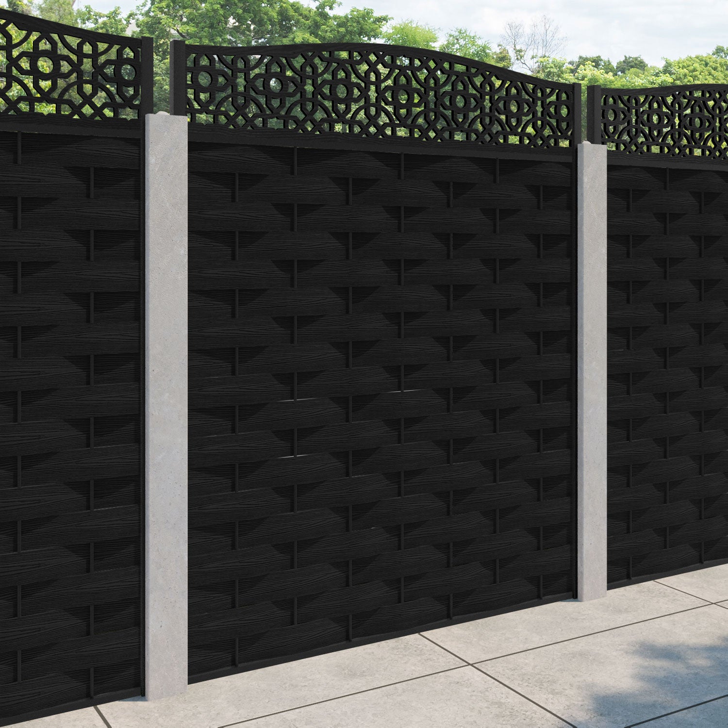 Ripple Nabila Curved Top Fence Panel - Black - for existing concrete posts