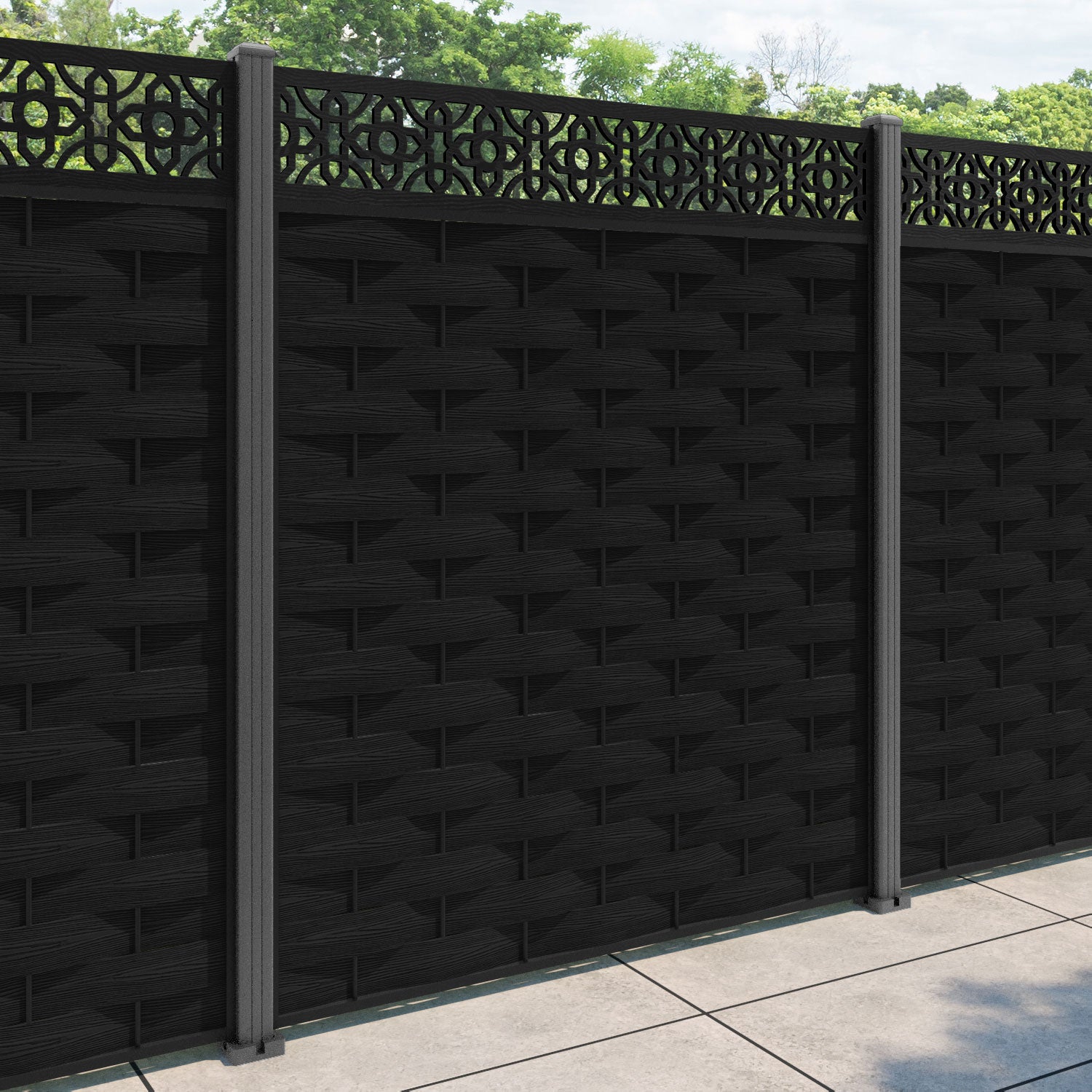 Ripple Nabila Fence Panel - Black - with our aluminium posts