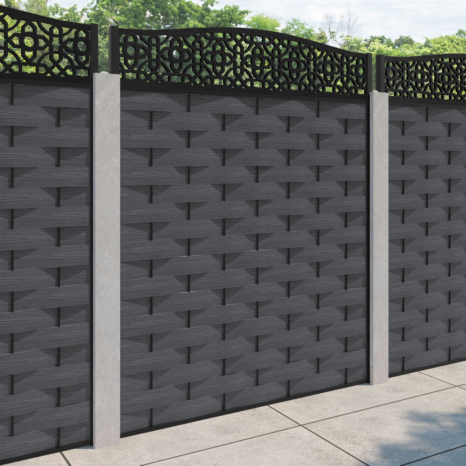 Ripple Nabila Curved Top Fence Panel - Dark Grey - for existing concrete posts