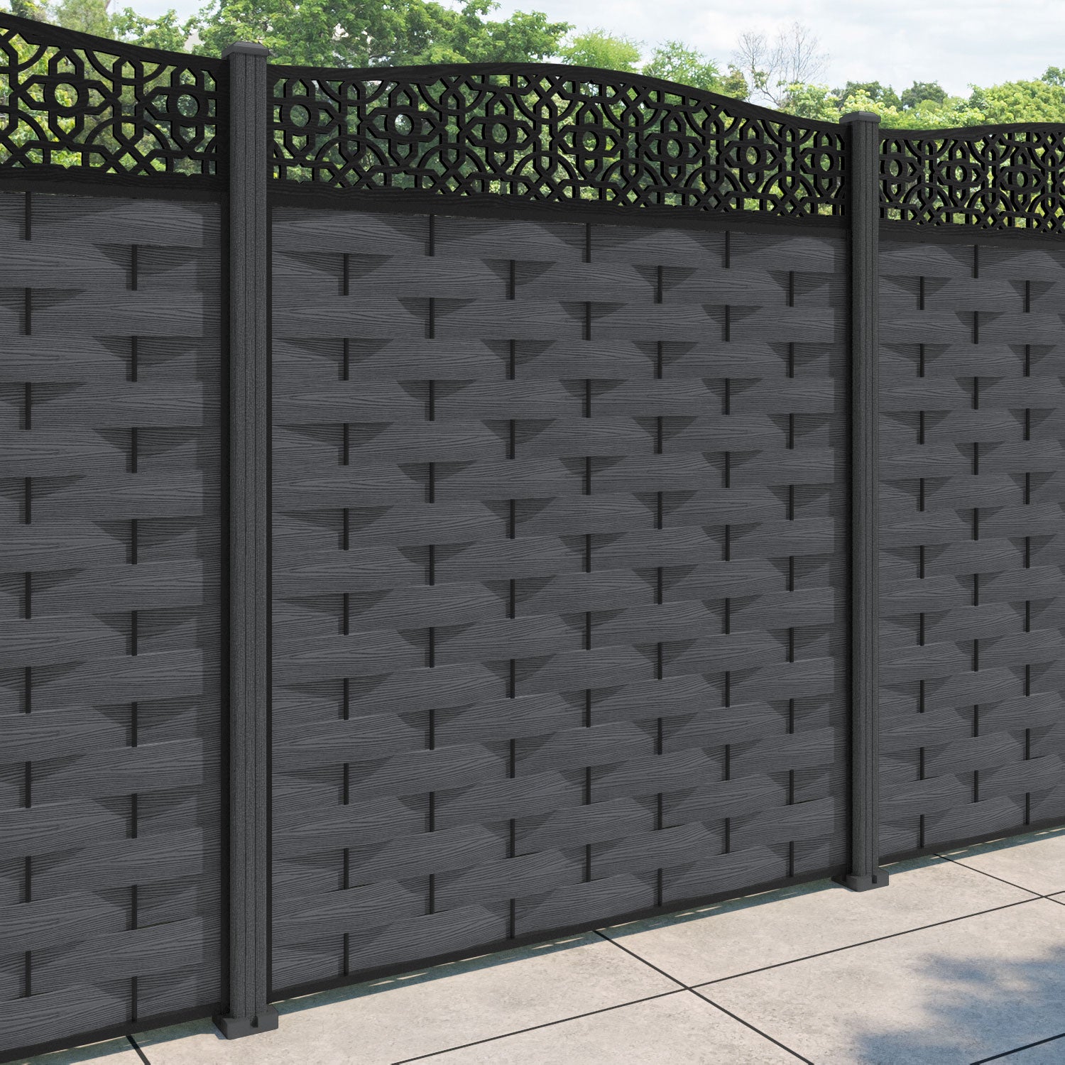 Ripple Nabila Curved Top Fence Panel - Dark Grey - with our composite posts