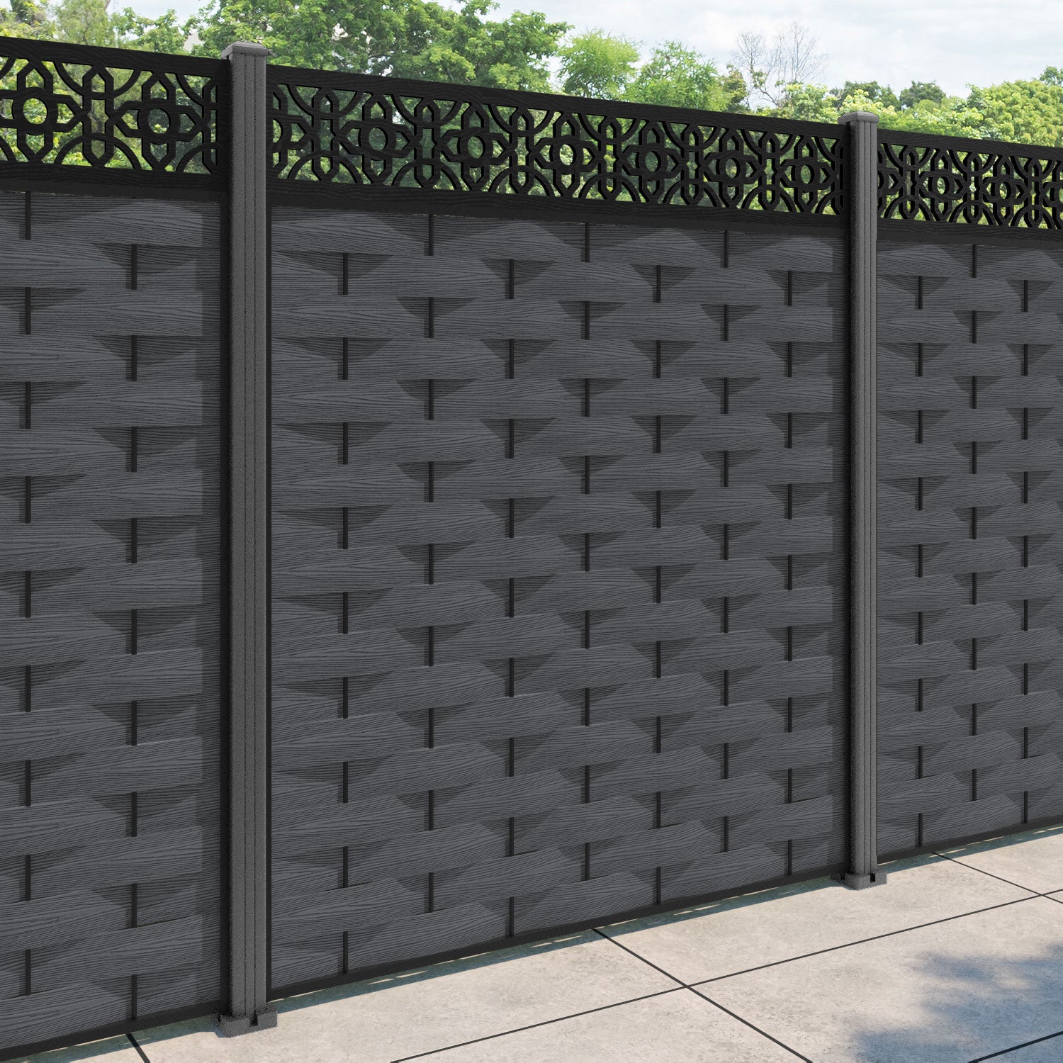 Ripple Nabila Fence Panel - Dark Grey - with our aluminium posts