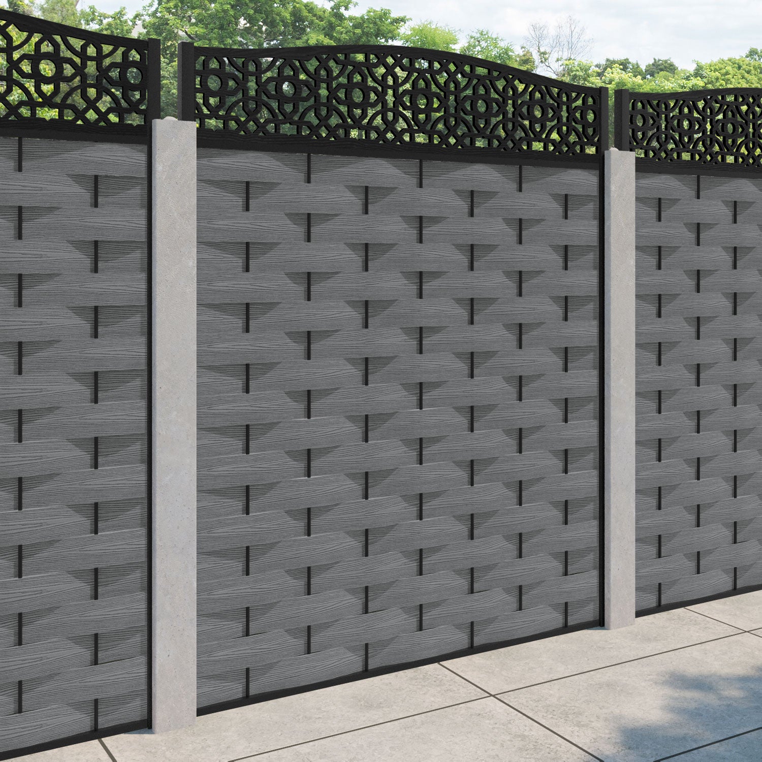 Ripple Nabila Curved Top Fence Panel - Mid Grey - for existing concrete posts