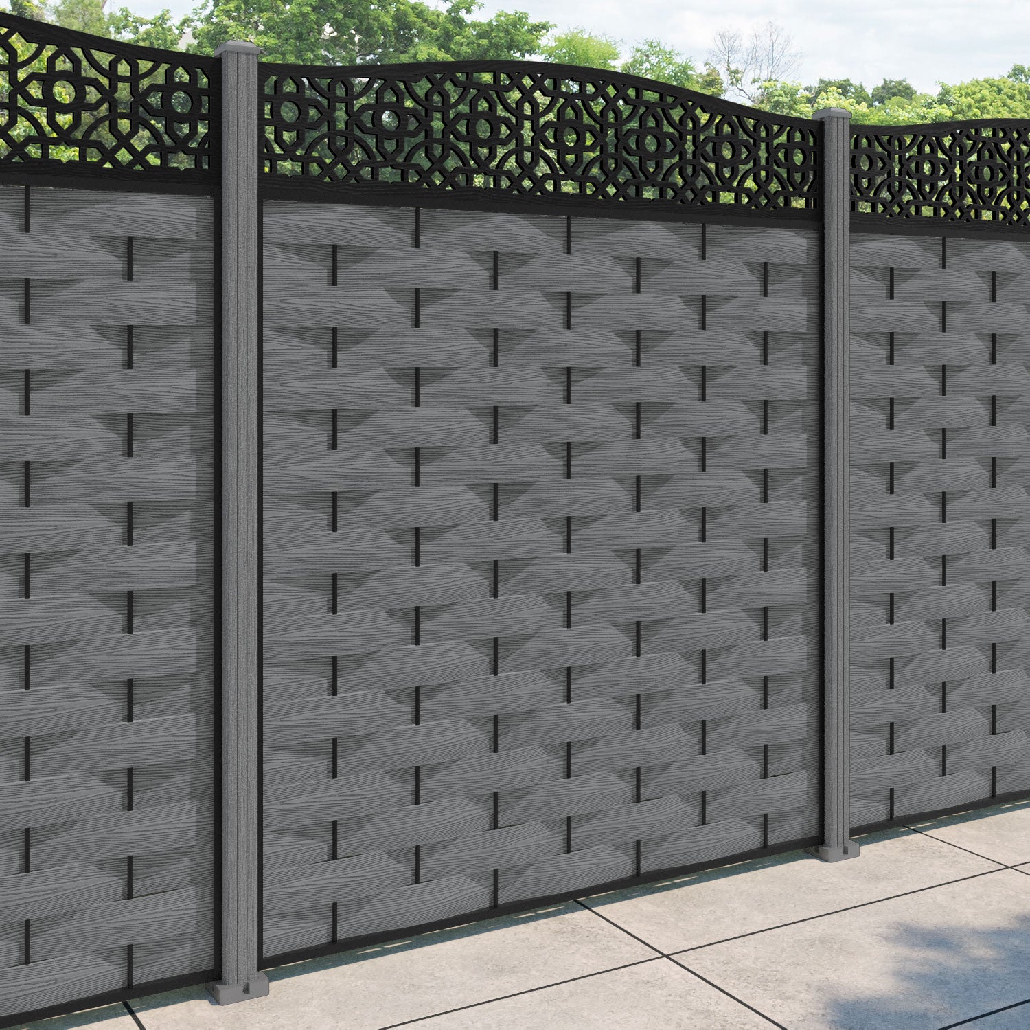 Ripple Nabila Curved Top Fence Panel - Mid Grey - with our composite posts