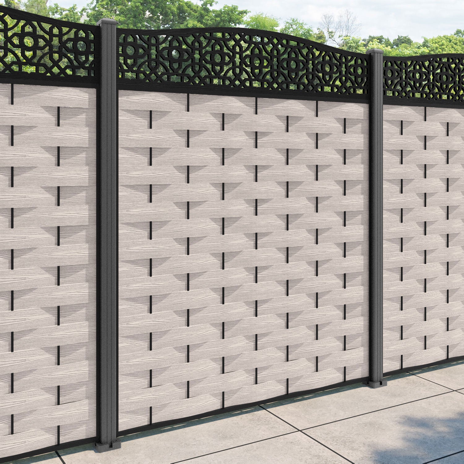 Ripple Nabila Curved Top Fence Panel - Mid Stone - with our aluminium posts
