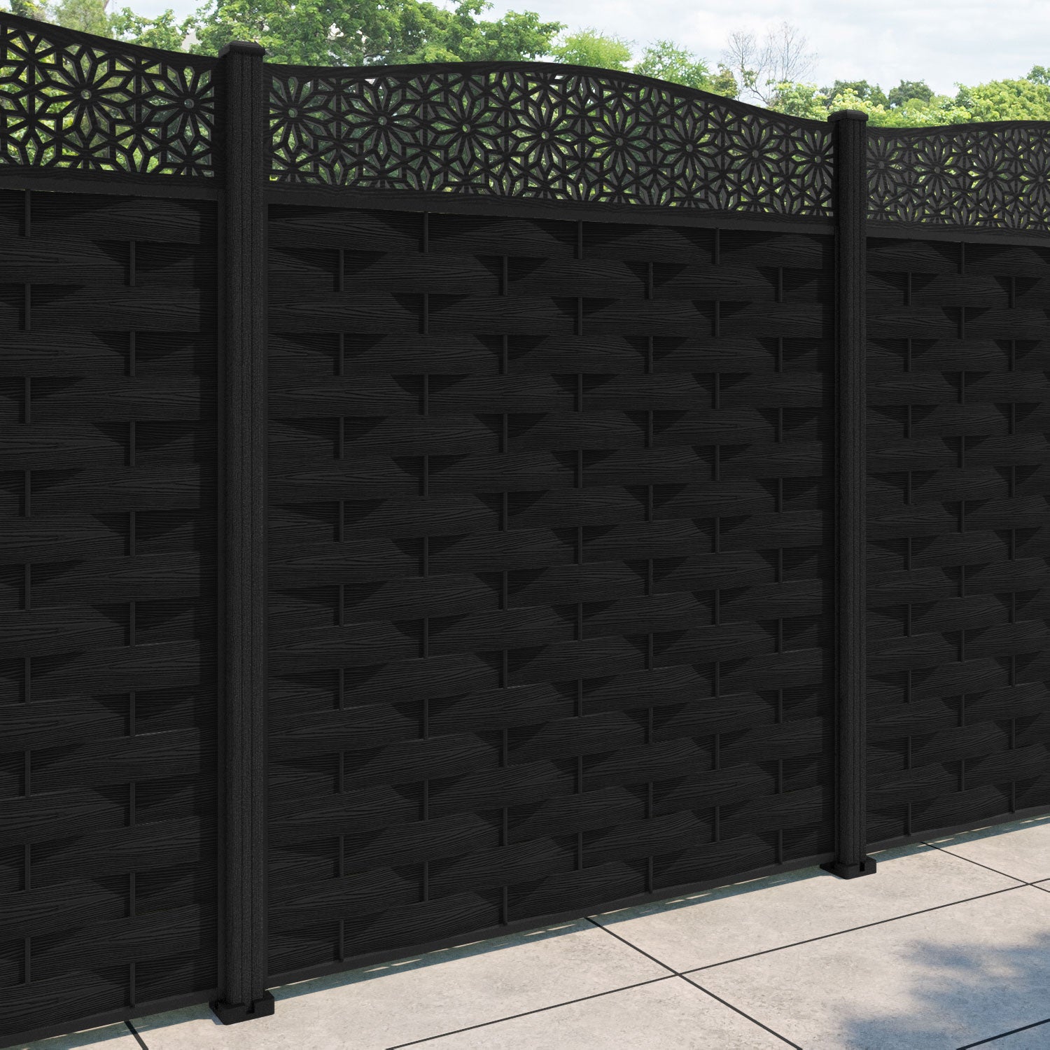 Ripple Narwa Curved Top Fence Panel - Black - with our composite posts