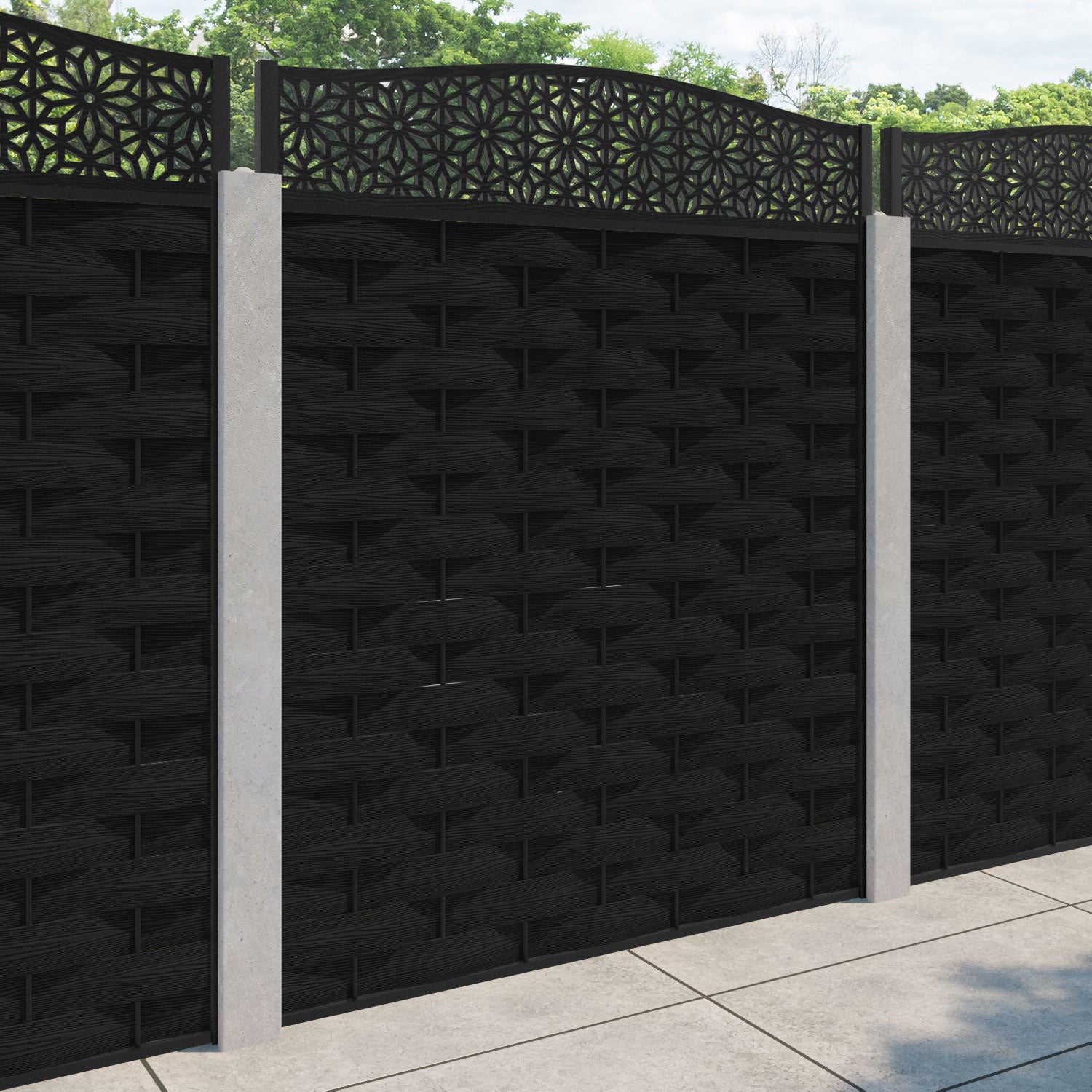 Ripple Narwa Curved Top Fence Panel - Black - for existing concrete posts