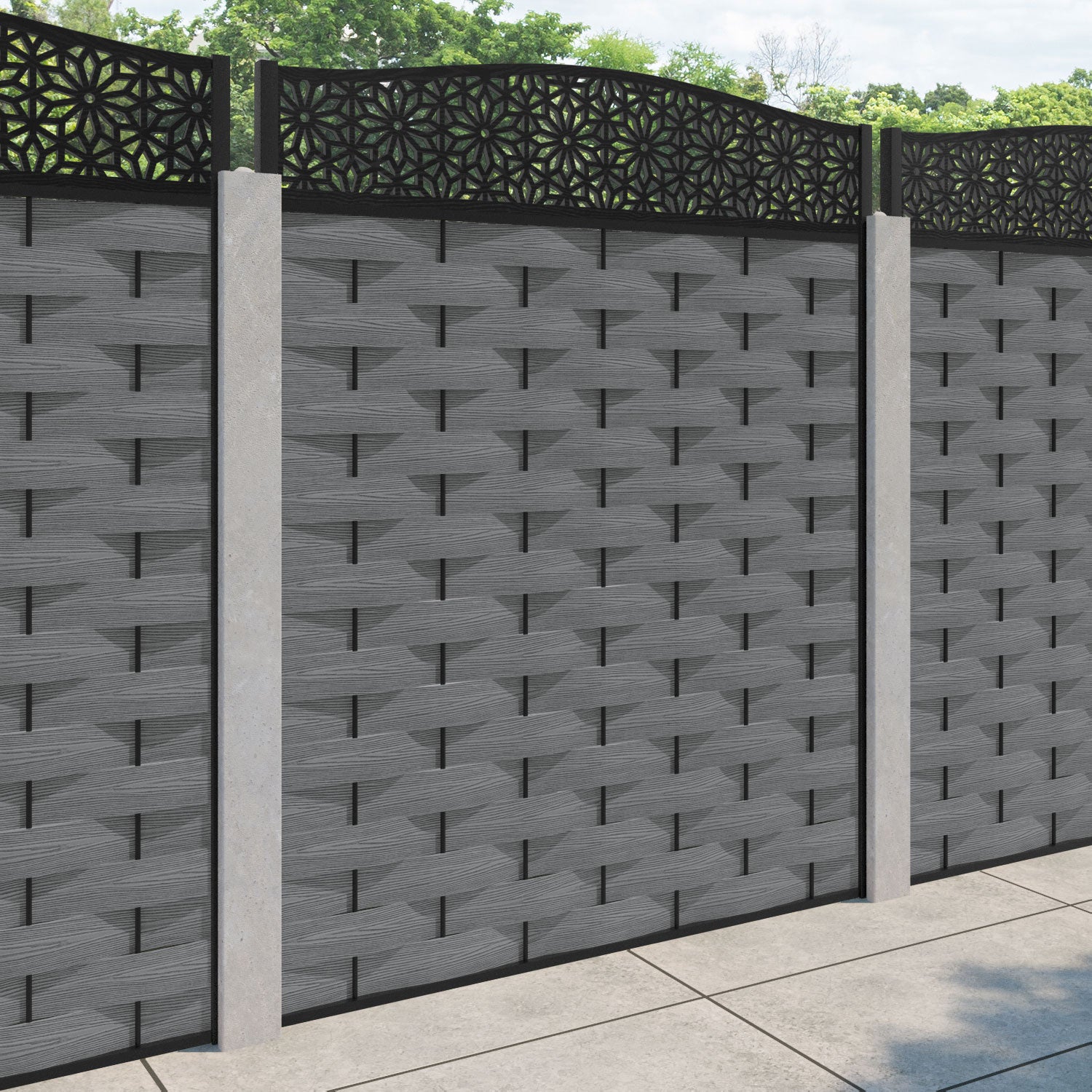 Ripple Narwa Curved Top Fence Panel - Mid Grey - for existing concrete posts