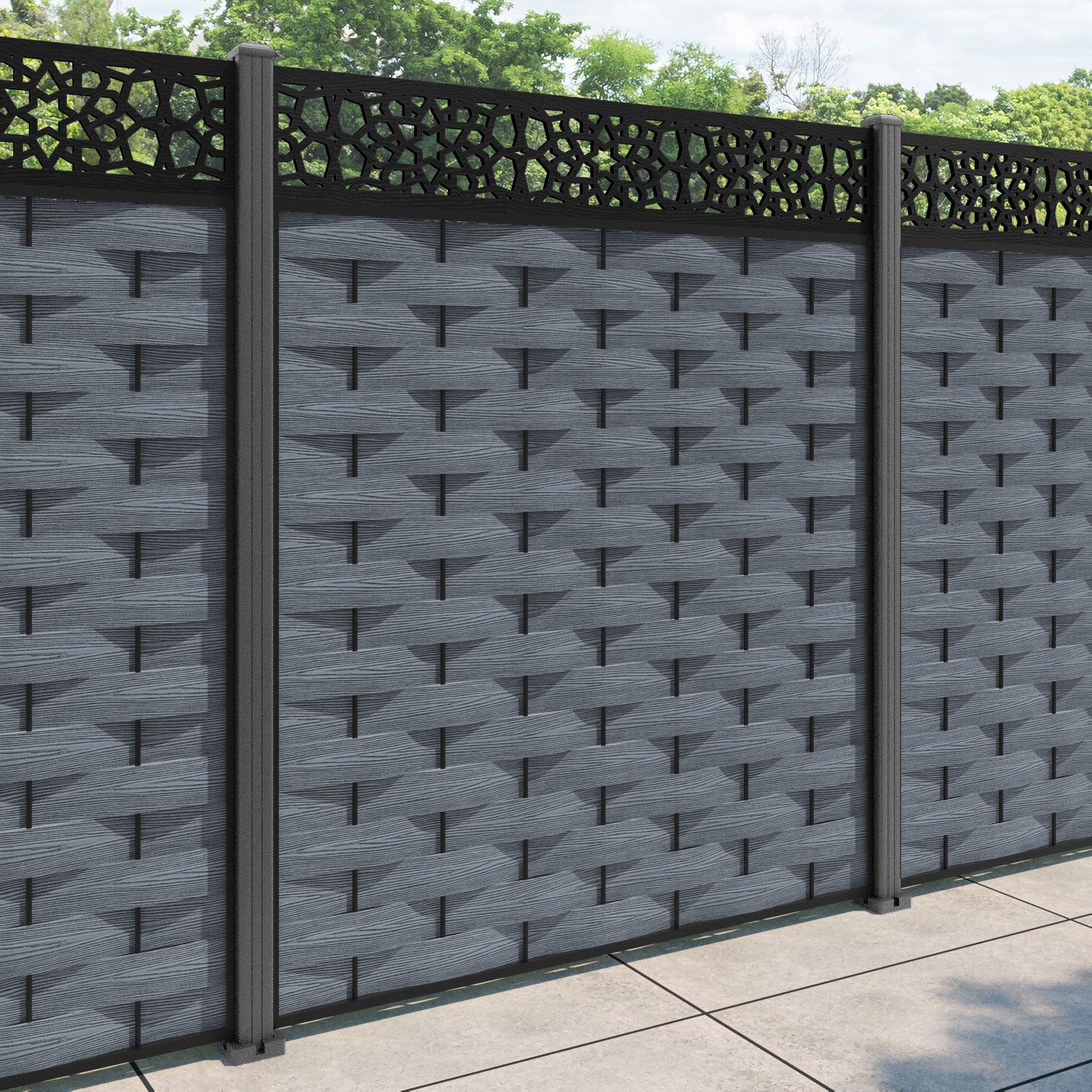 Ripple Nazira Fence Panel - Anthracite - with our aluminium posts