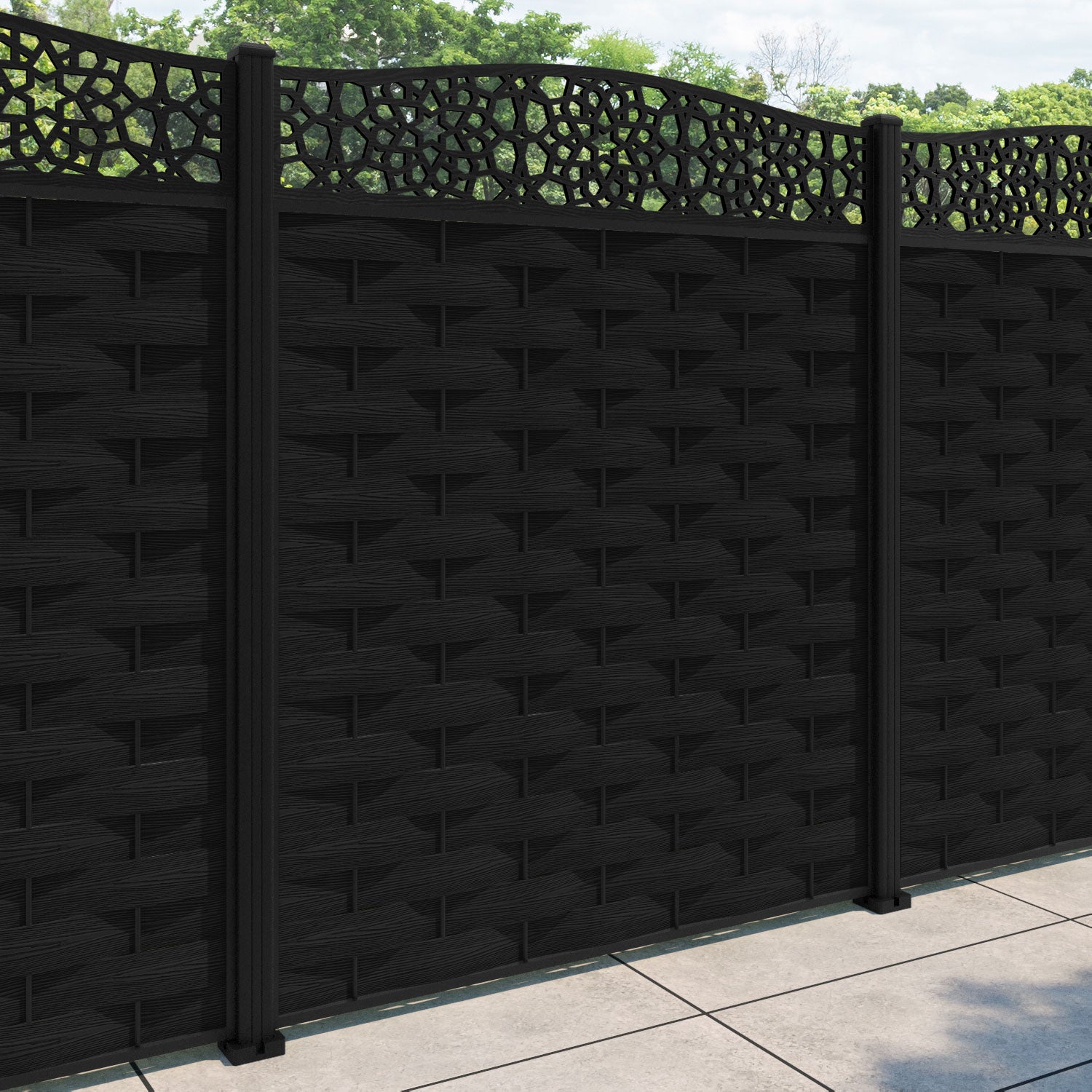 Ripple Nazira Curved Top Fence Panel - Black - with our aluminium posts