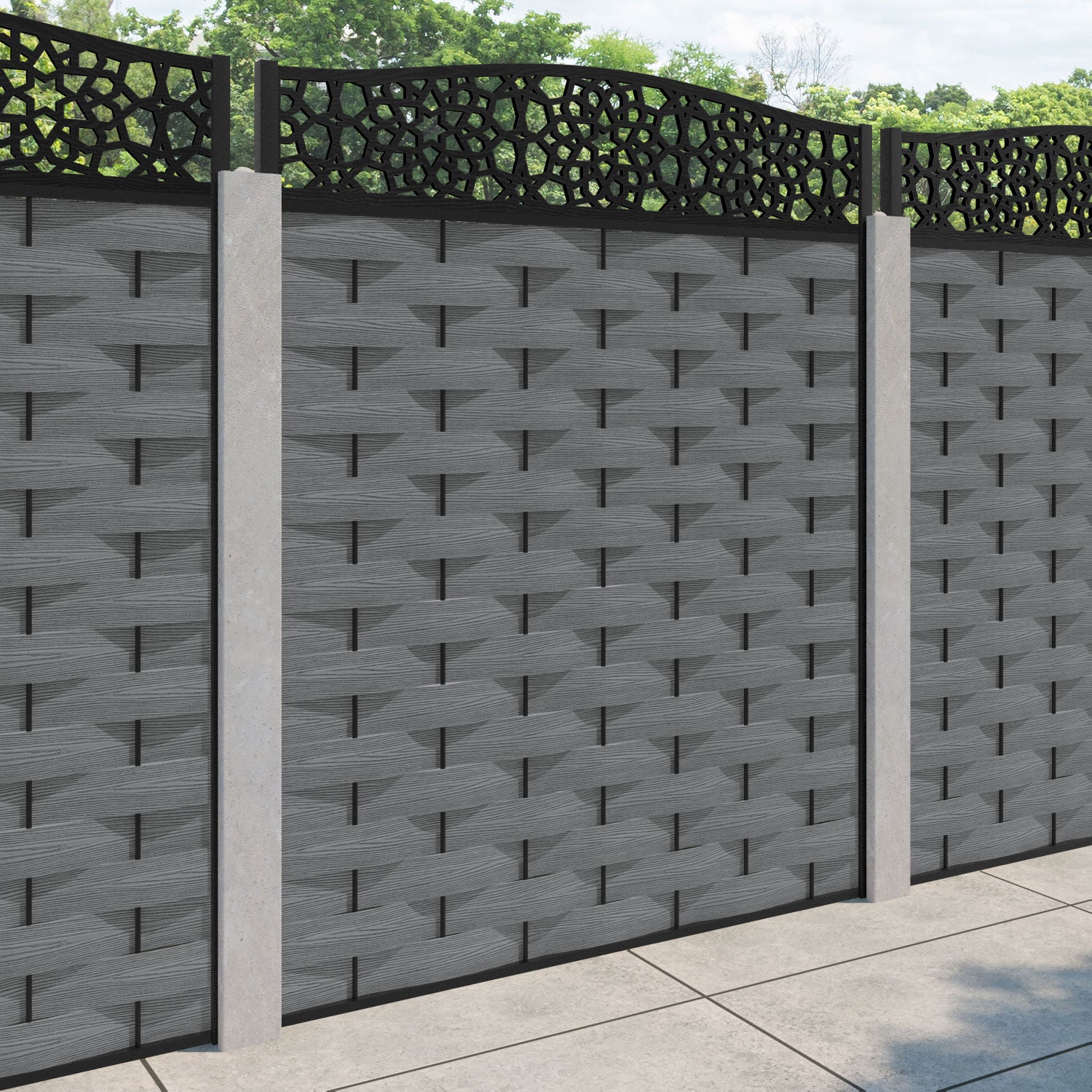 Ripple Nazira Curved Top Fence Panel - Mid Grey - for existing concrete posts