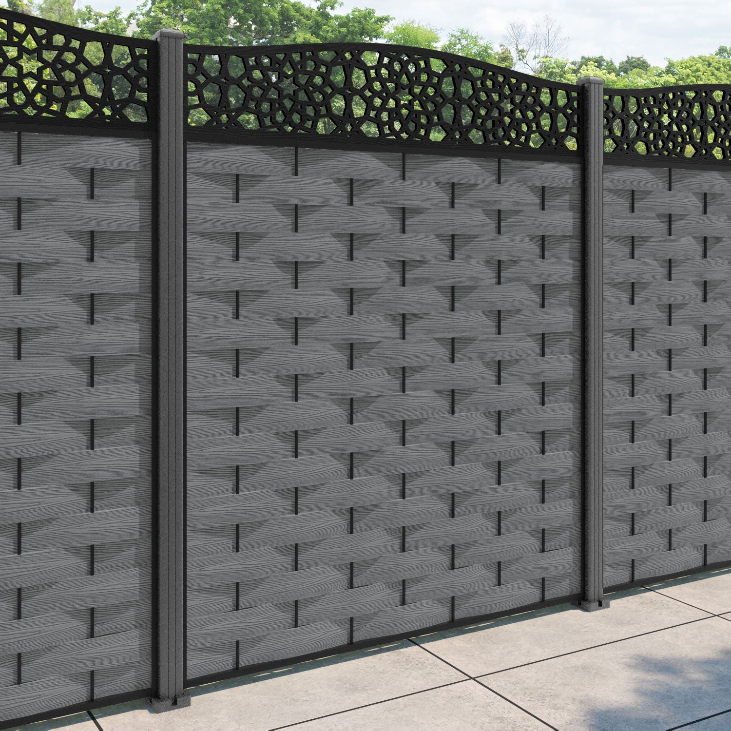 Ripple Nazira Curved Top Fence Panel - Mid Grey - with our aluminium posts