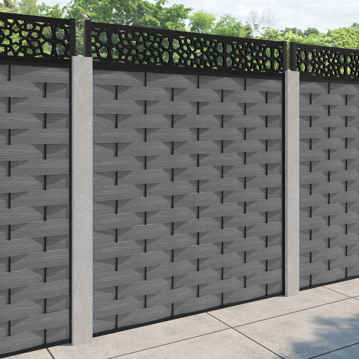 Ripple Nazira Fence Panel - Mid Grey - for existing concrete posts